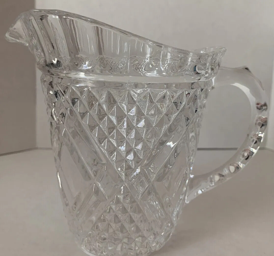 VTG FTD 1985 Diamond Pattern Crystal Clear Glass Milk Pitcher Vase