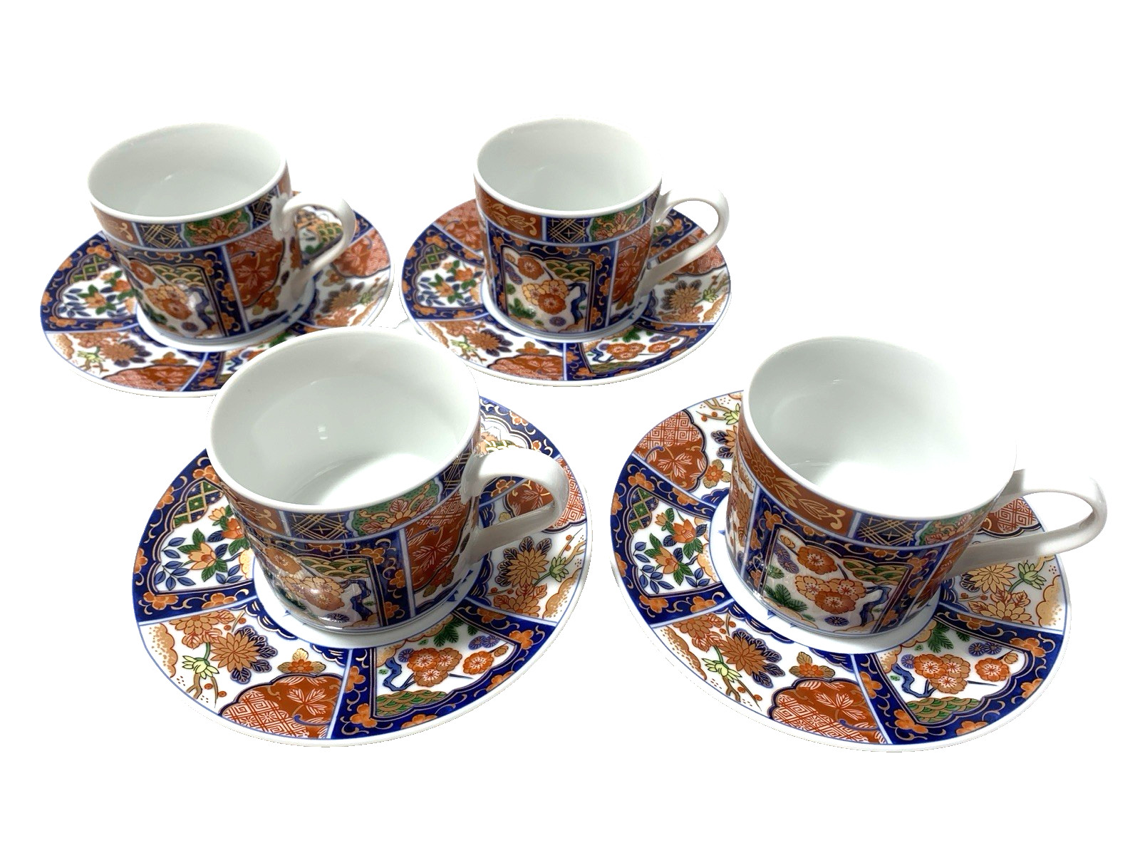 GUMPS KARAKUSA IMARI SET 4 COFFEE TEA CUP&SAUCER 2 SETS AVAIL RED BLU GREN GILT