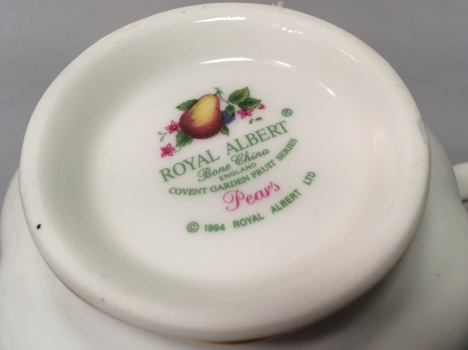 4 Fruit Royal Albert Bone China Teacups, Fruit Grapes, Peaches, Pears & Apples