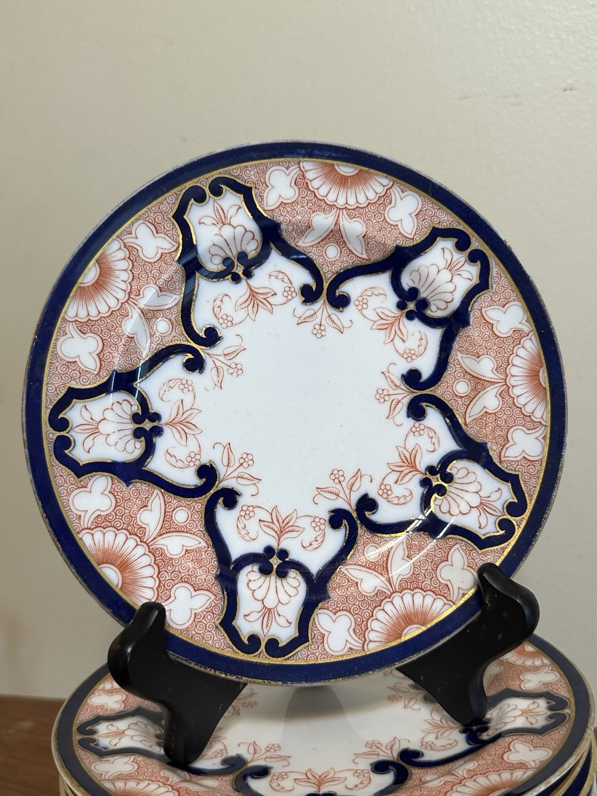 Antique Royal Worcester 7” Imari Bread Plates Set Of 9 Rust Cobalt Gold 1905