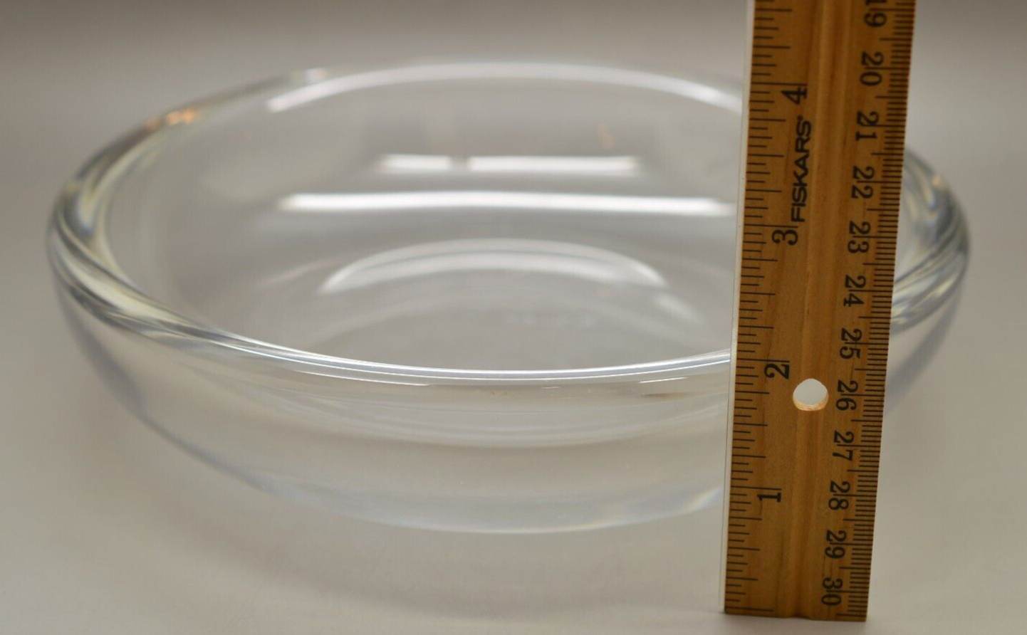 MCM Modernist Val St Lambert Crystal Heavy Handblown Art Glass Bowl Signed 7.5″
