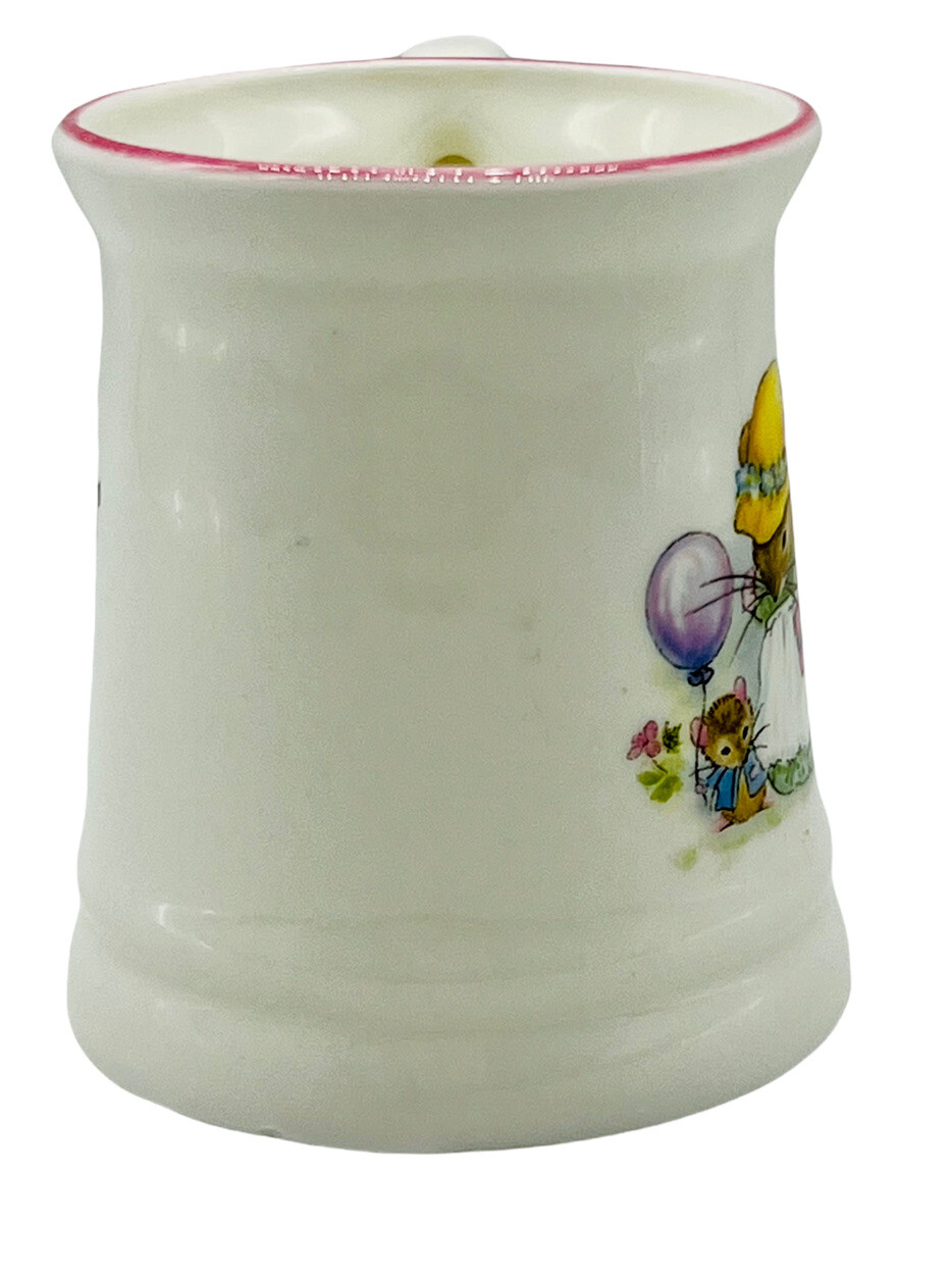 Mouse Party Straffordshire Amber Bone China Handled Cup 6 oz Pink Trim
