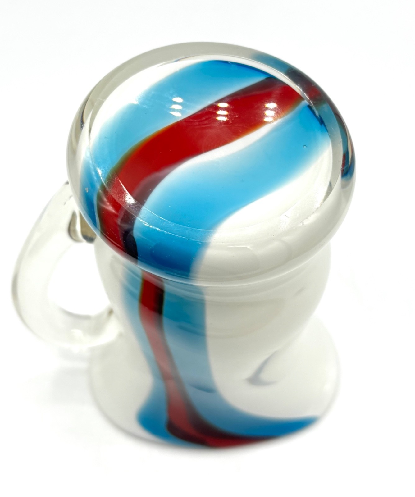 Gorgeous Handblown Art Glass Pitcher Carafe Vase in Fun Red White & Blue 8”