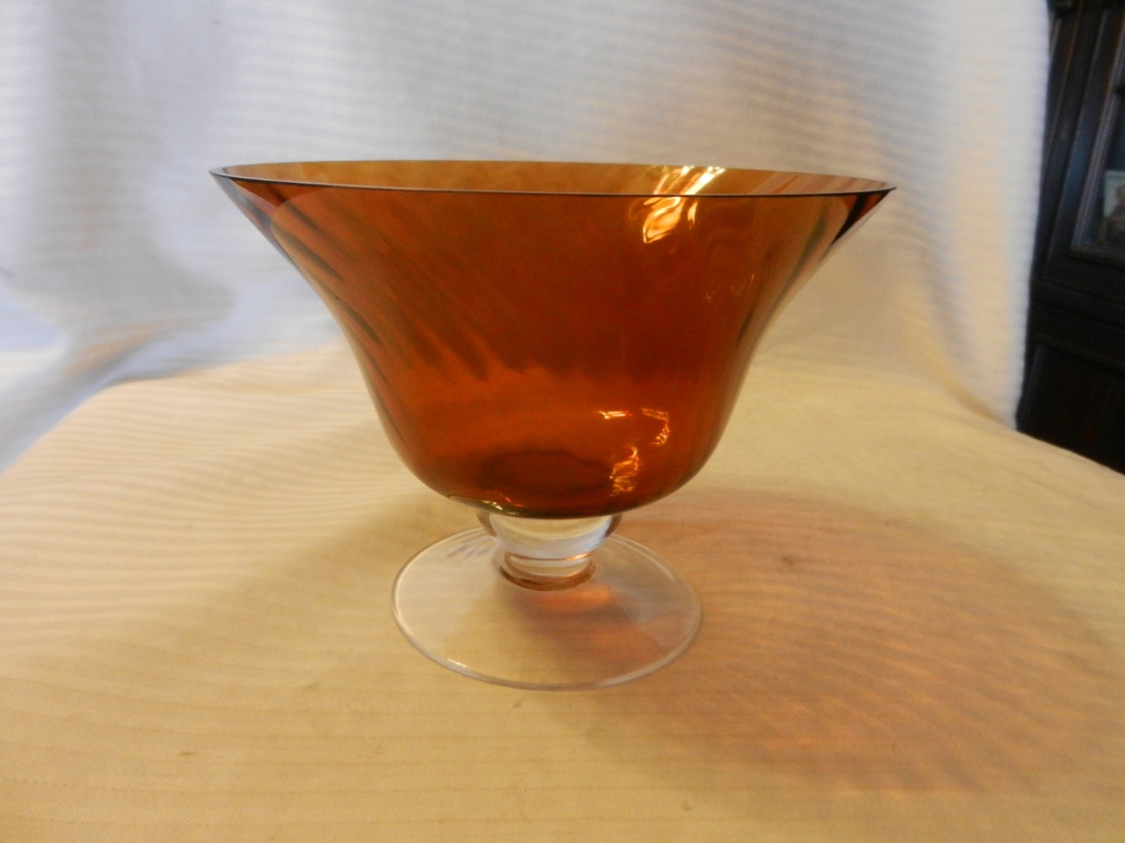 Brown Amber & Clear Glass Pedestal Fruit or Flower Bowl from FTD