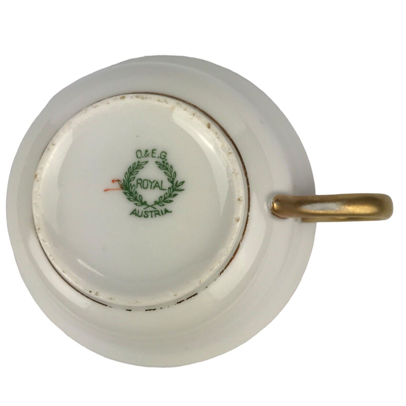 O&EG Royal Austria Teacup & Saucer Set 8 Cups 7 Saucers White Gold Trim Vintage