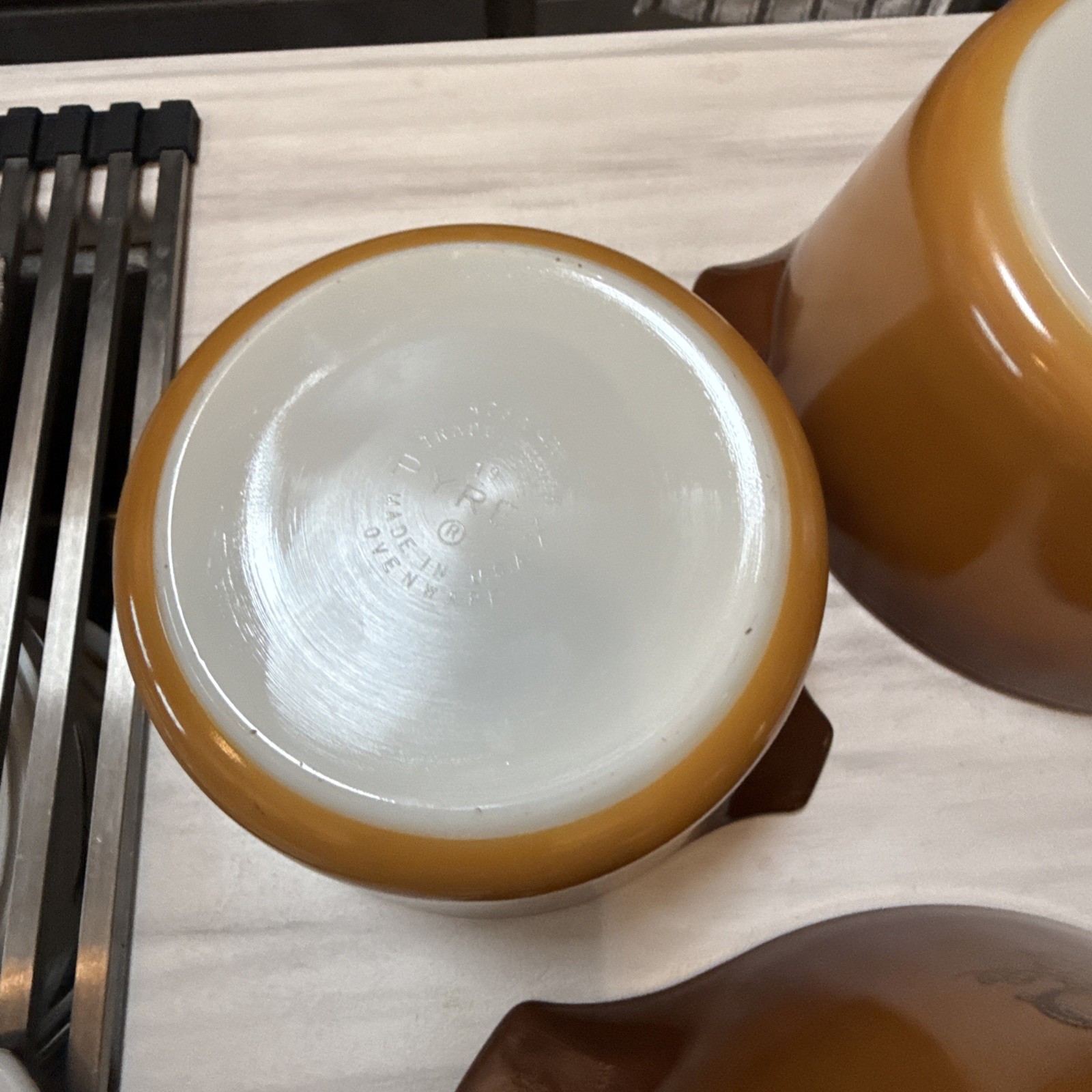 Lot of 3 Vintage Pyrex Old Orchard Brown Casserole Set with Lids 473, 474 475