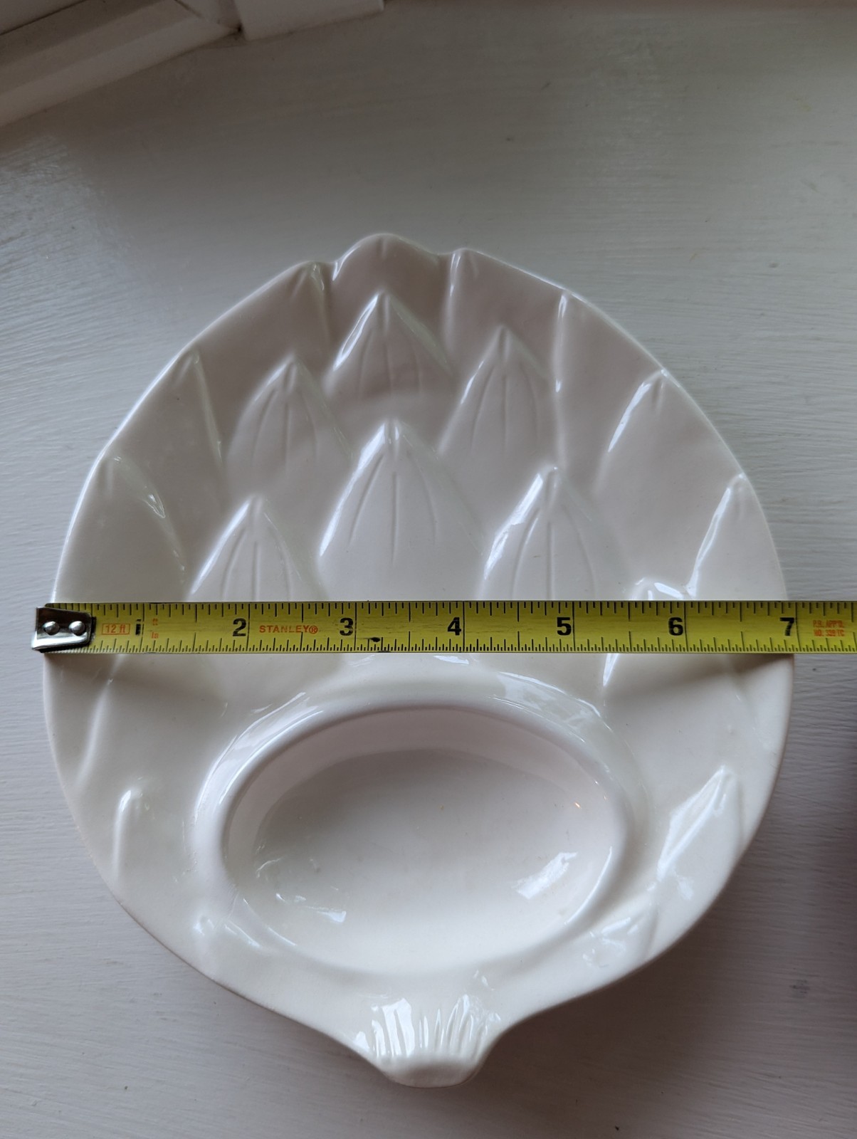 Set of 4 White Artichoke Shaped Appetizer Divided Plate Dish Vintage Japan