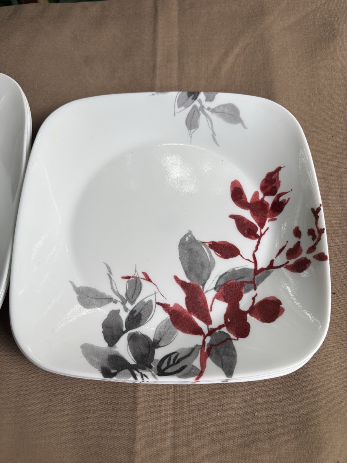 Corelle Kyoto Leaves 15 Pc Square Set 3 Dinner Plates 4 Luncheon 4 Bowls 4 Mugs