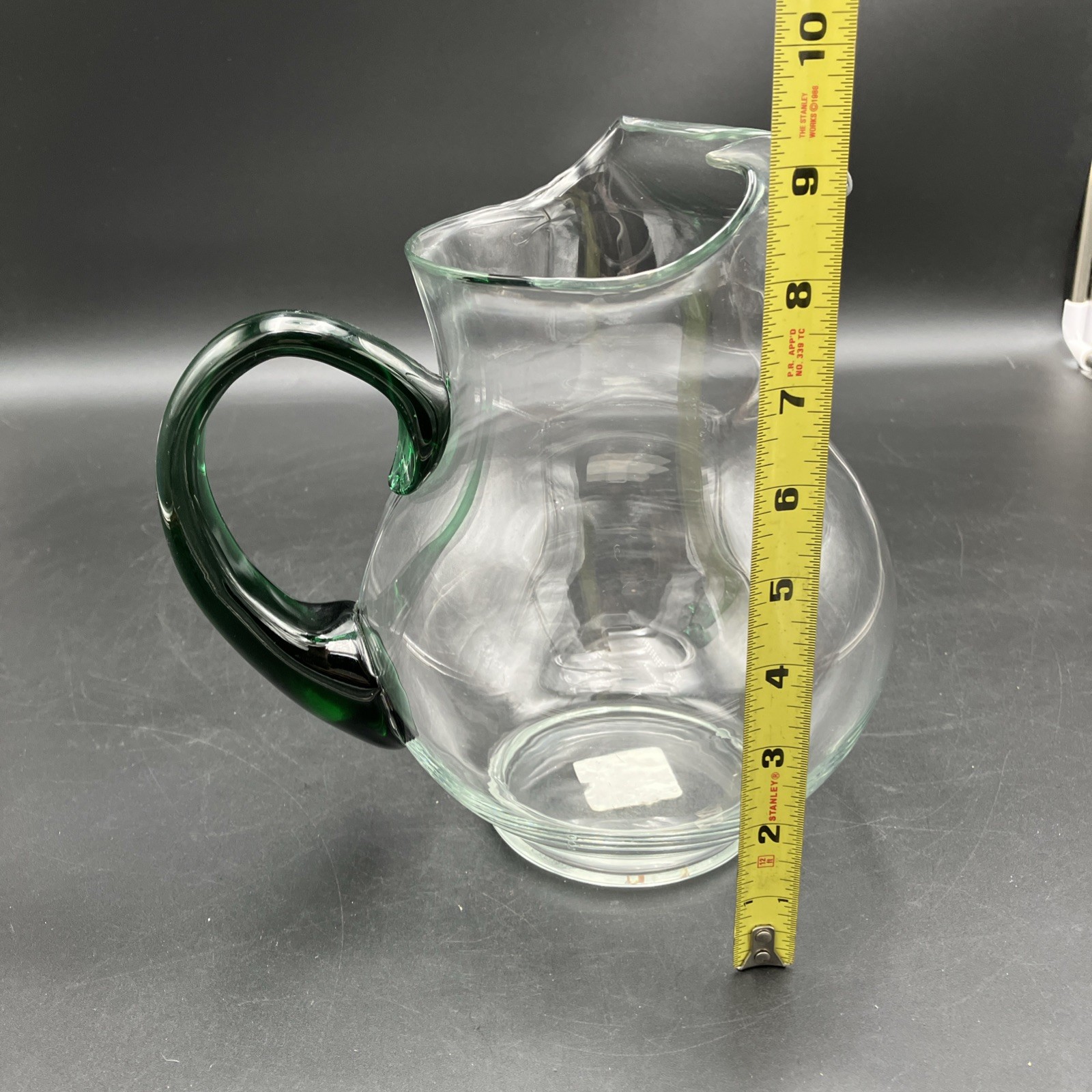 Crisa Clear Glass Pitcher Green Handle 3818-000 Made in Mexico