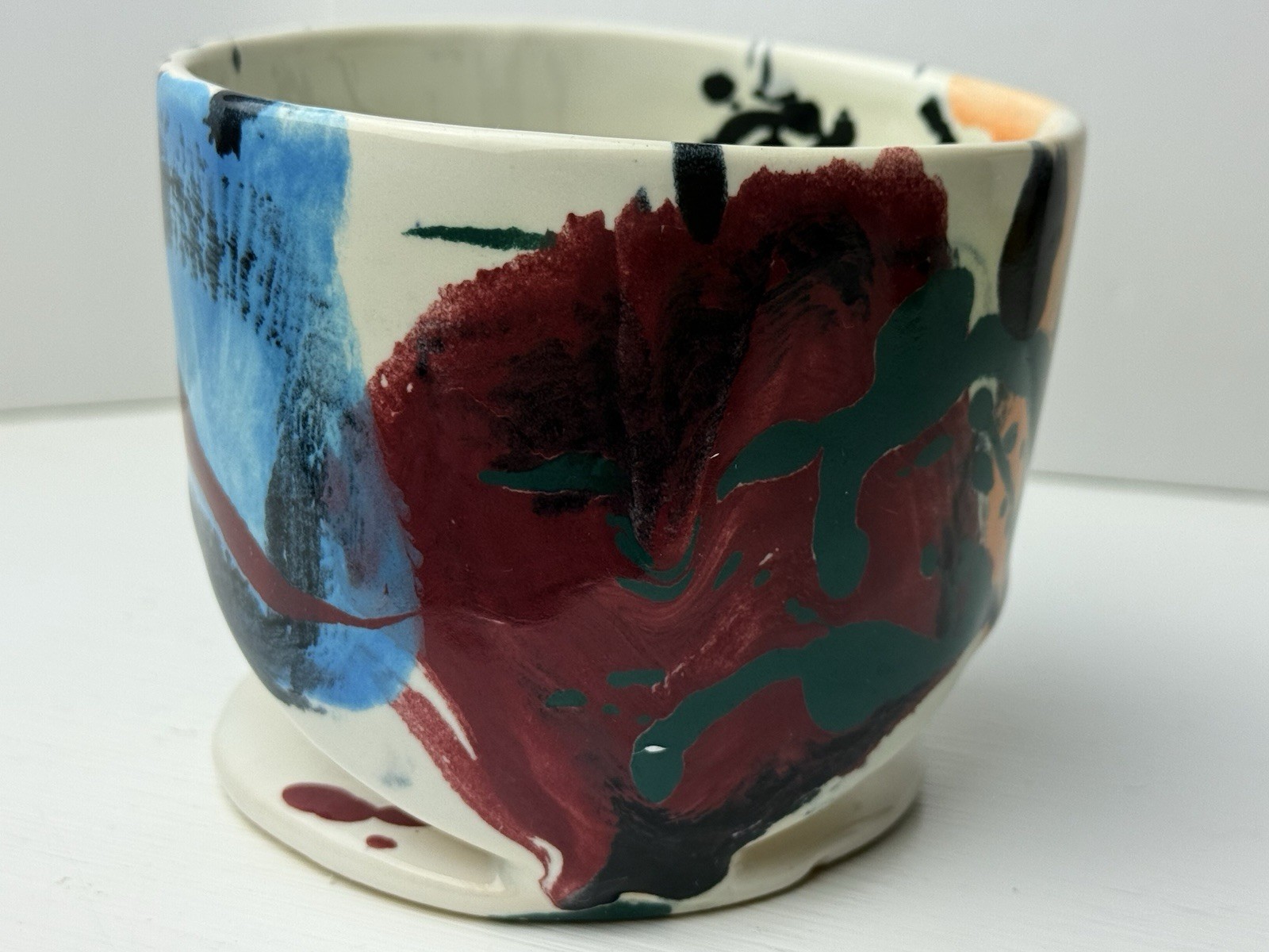 RARE CHARLES NALLE Studio Art Pottery Mug ABSTRACT Contemporary Teal Blue