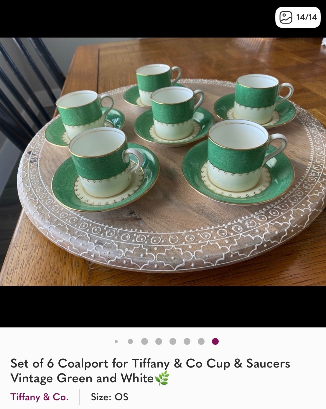 Rare Vintage Tiffany & Co Coalport Cup & Saucers Green and White