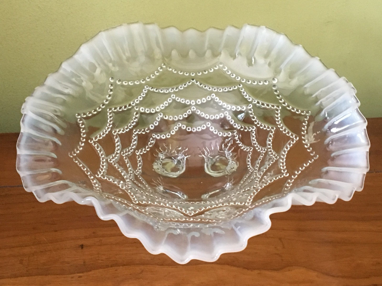 NORTHWOOD Opalescent Glass BEADED DRAPES Footed Bowl FISH SCALE 1905