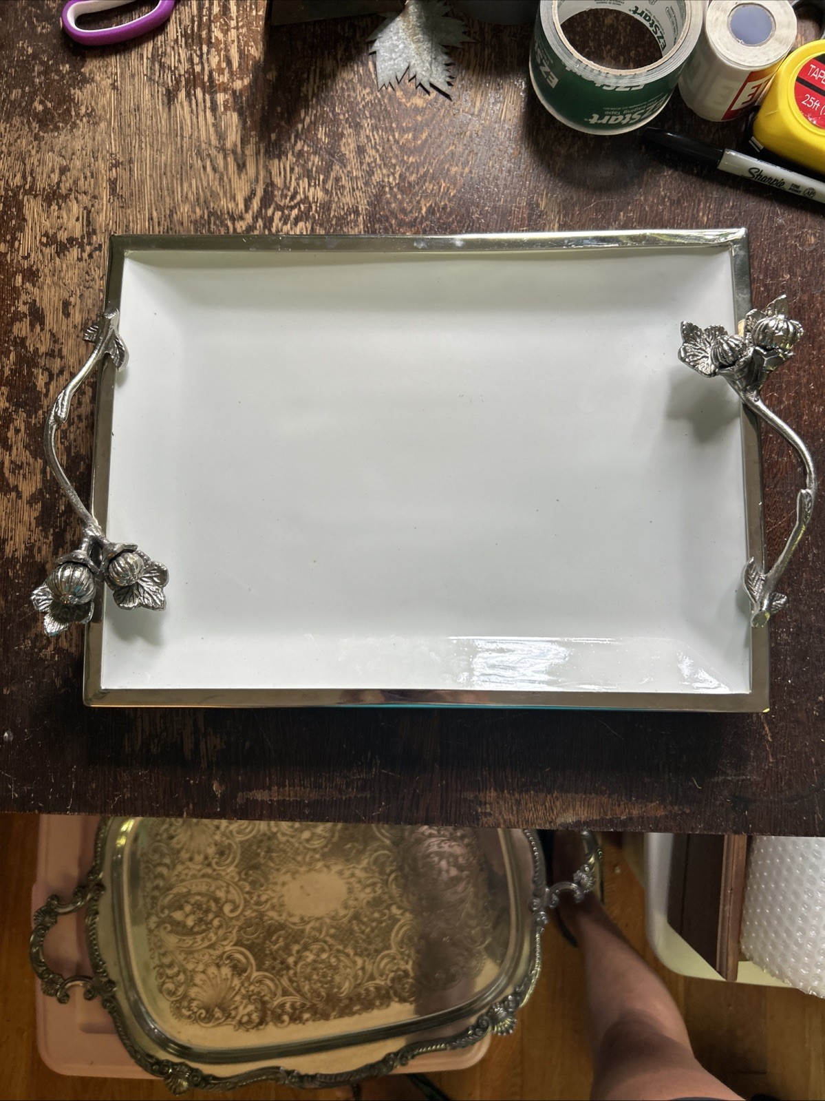 Williams Sonoma Autumn Vine rectangular serving platter w/ pewter handles
