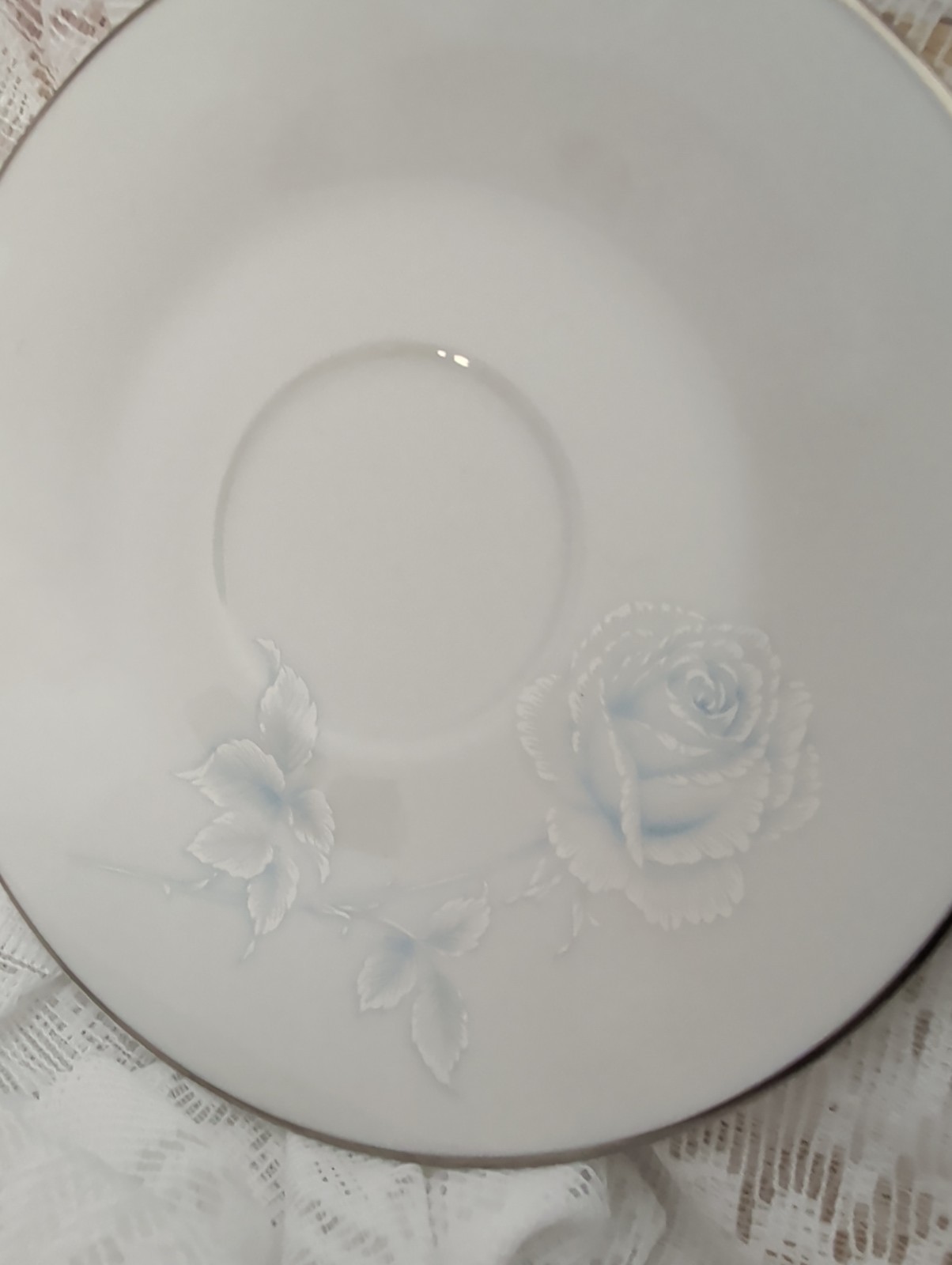 Noritake Virtue Tea Cup and Saucer Platinum Trim White & Blue Japan 2934 Vintage