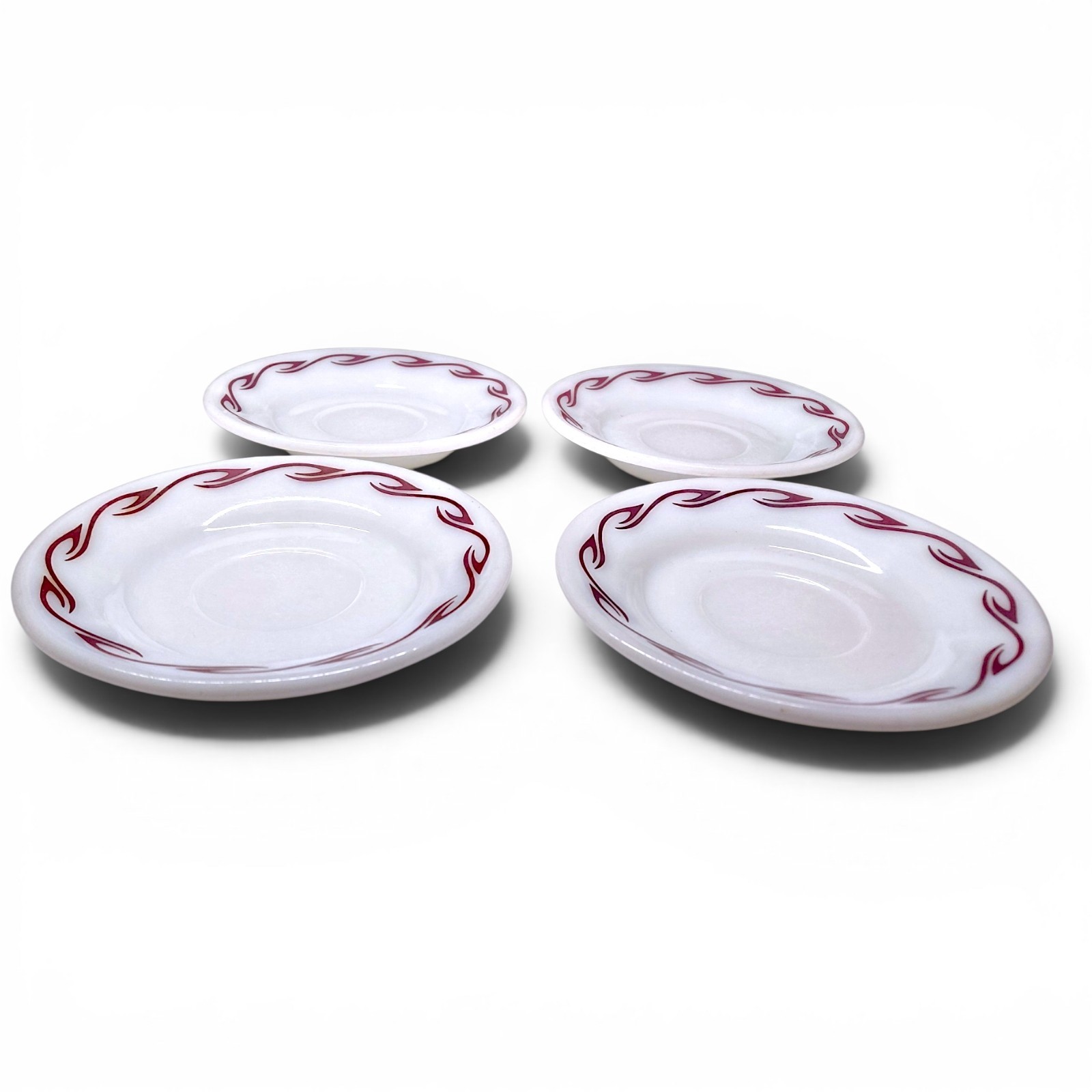 Pyrex Ruby Scroll Maroon Hook 5.5″ Plates Set of 4 Double Tough 713-26 USA