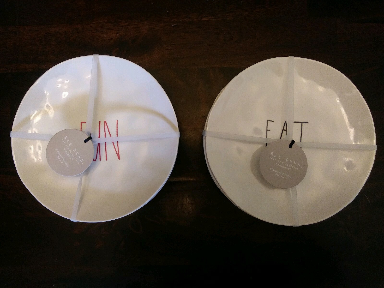 Rae Dunn 8″ Plate Set of 4 FUN Melamine Artisan Collection Magenta Holiday