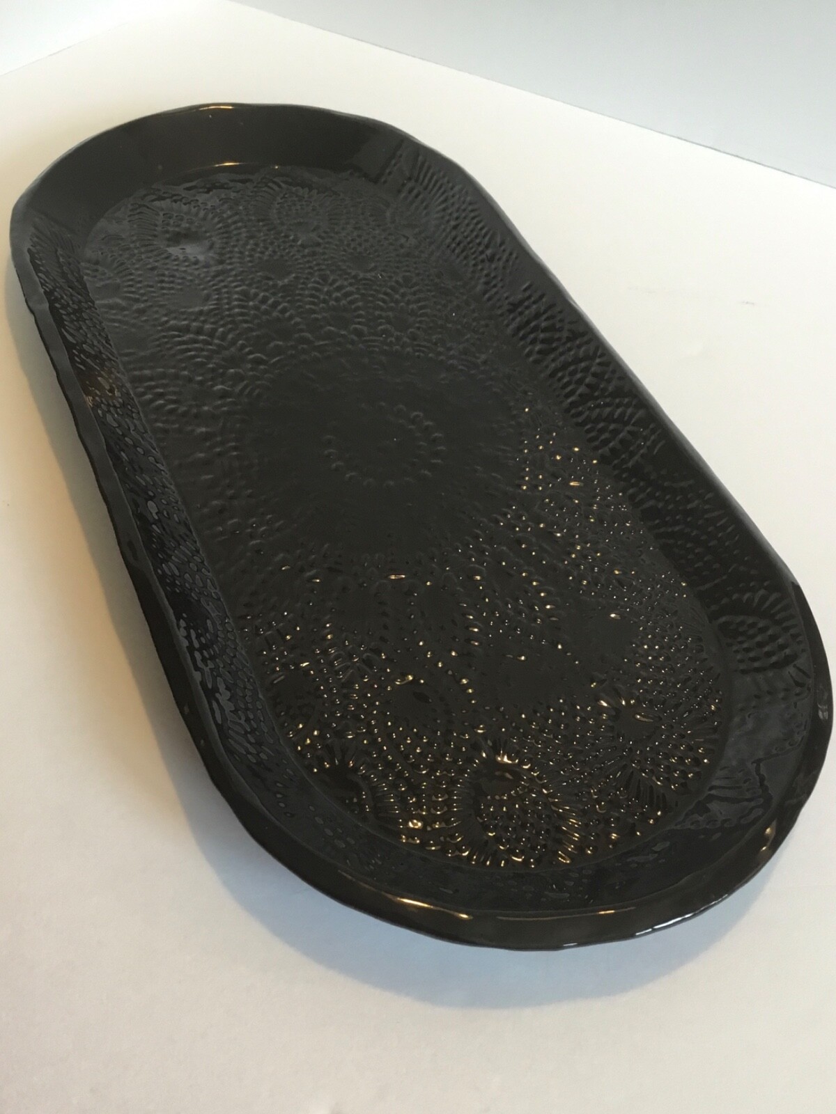 Platter Tray ceramic large pottery shiny black food microwave dishwasher safe