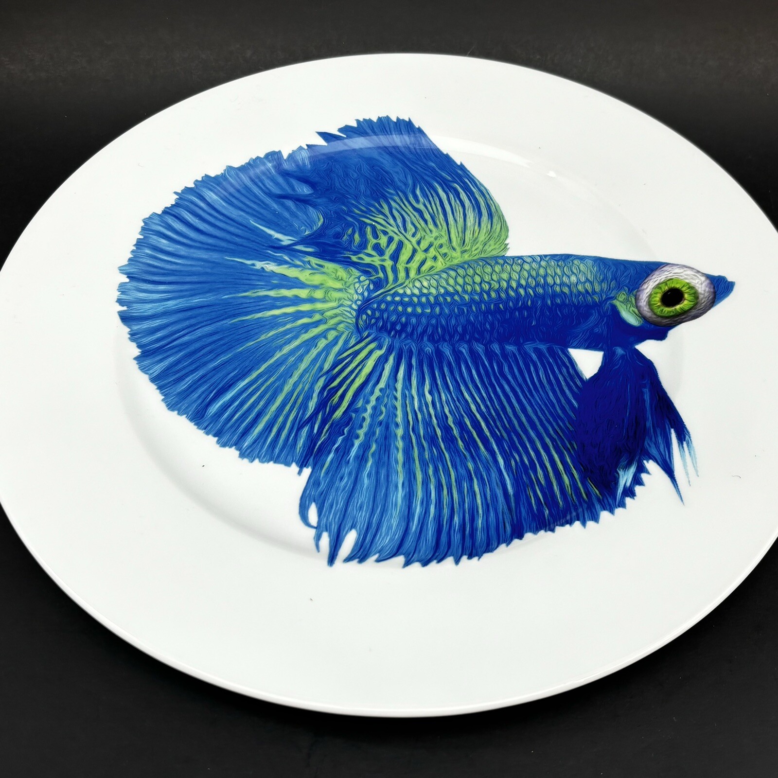 IKEA Blue Beta Fish 12.5” Porcelain Serving Platter Chop Plate Mint 22763