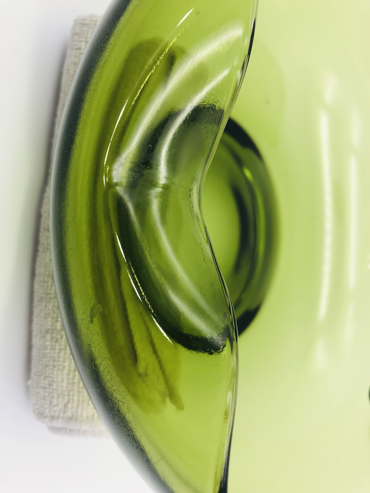 Vintage Green Glass Pinched Edge Sides Bowl Dish