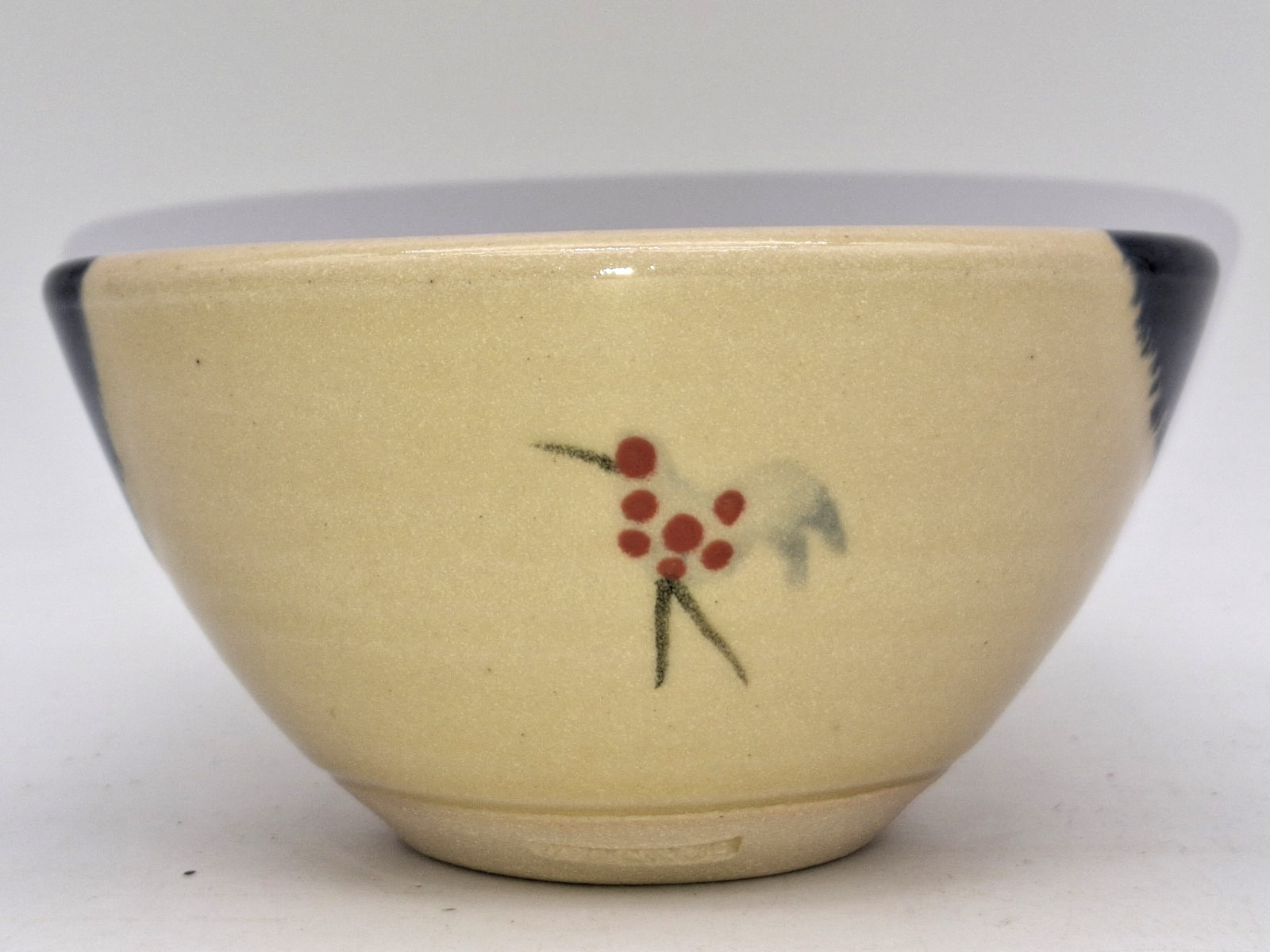 2 Mucros Bird Pottery Bowls Hand Thrown Ireland Spotted Tan Grey Blue Drip 4 5.5