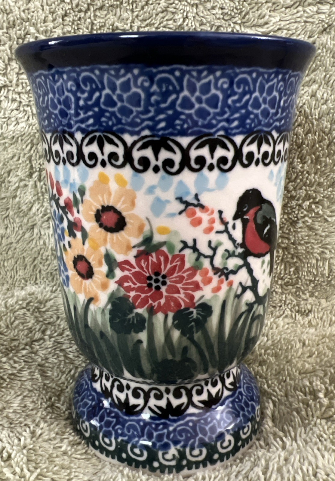 Unikat Poland Teresa Liana #3225 Footed Floral/Bird 8 oz. Coffee Mug