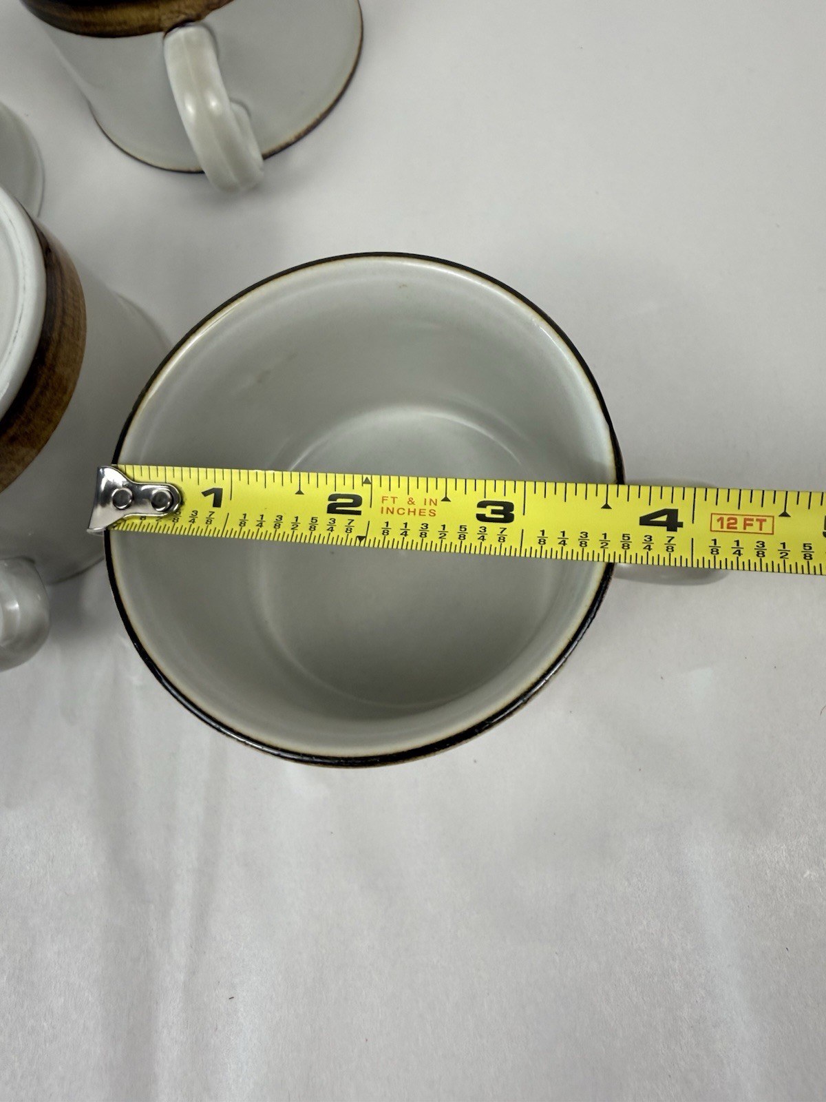 Vintage Norway Stavangerflint Coffee Or Tea Cups MCM 3” Brown Trim Set Of 4