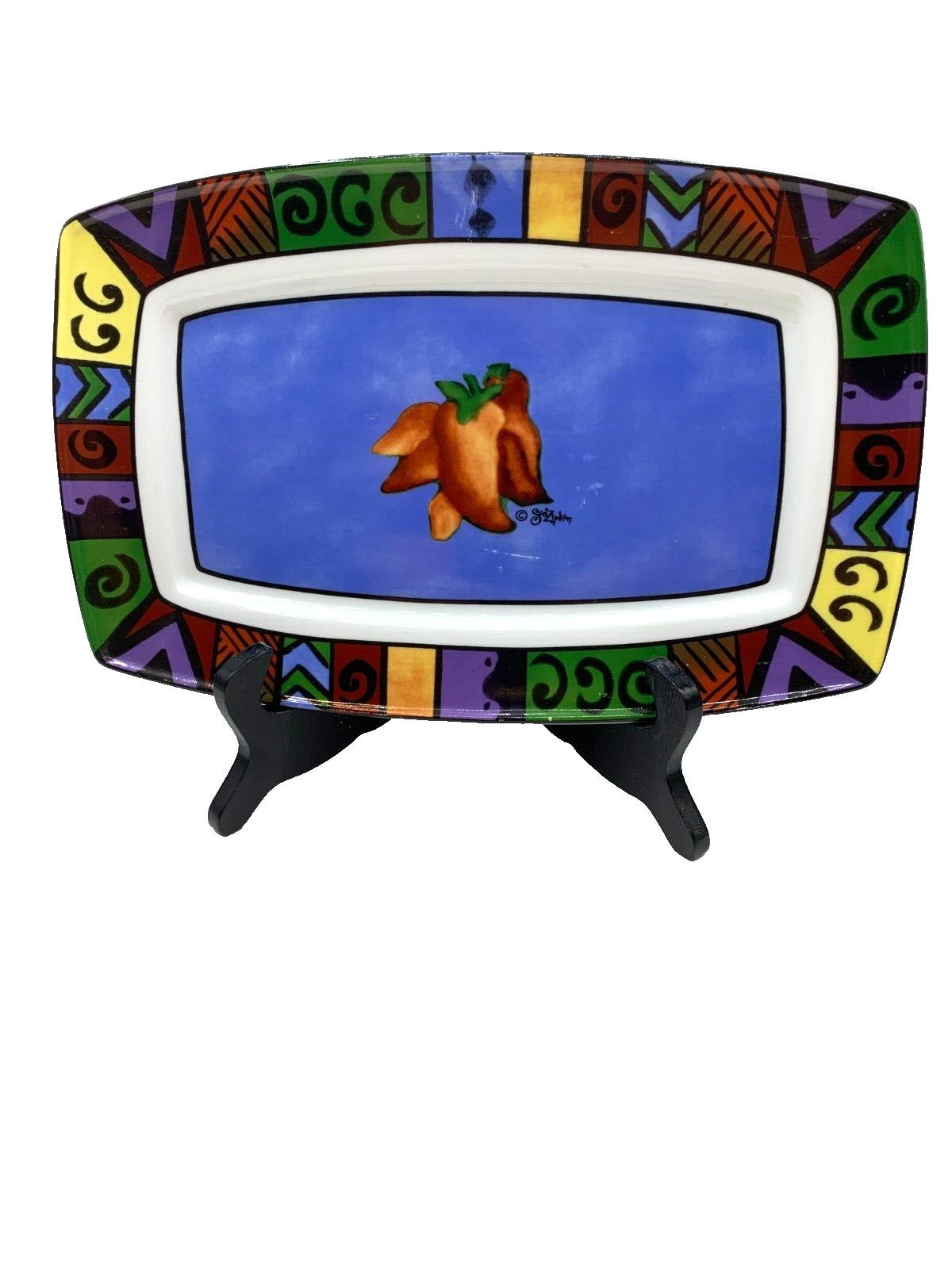 Sue Zipkin Hand Painted Serving Platter of original art work of Chili Peppers.