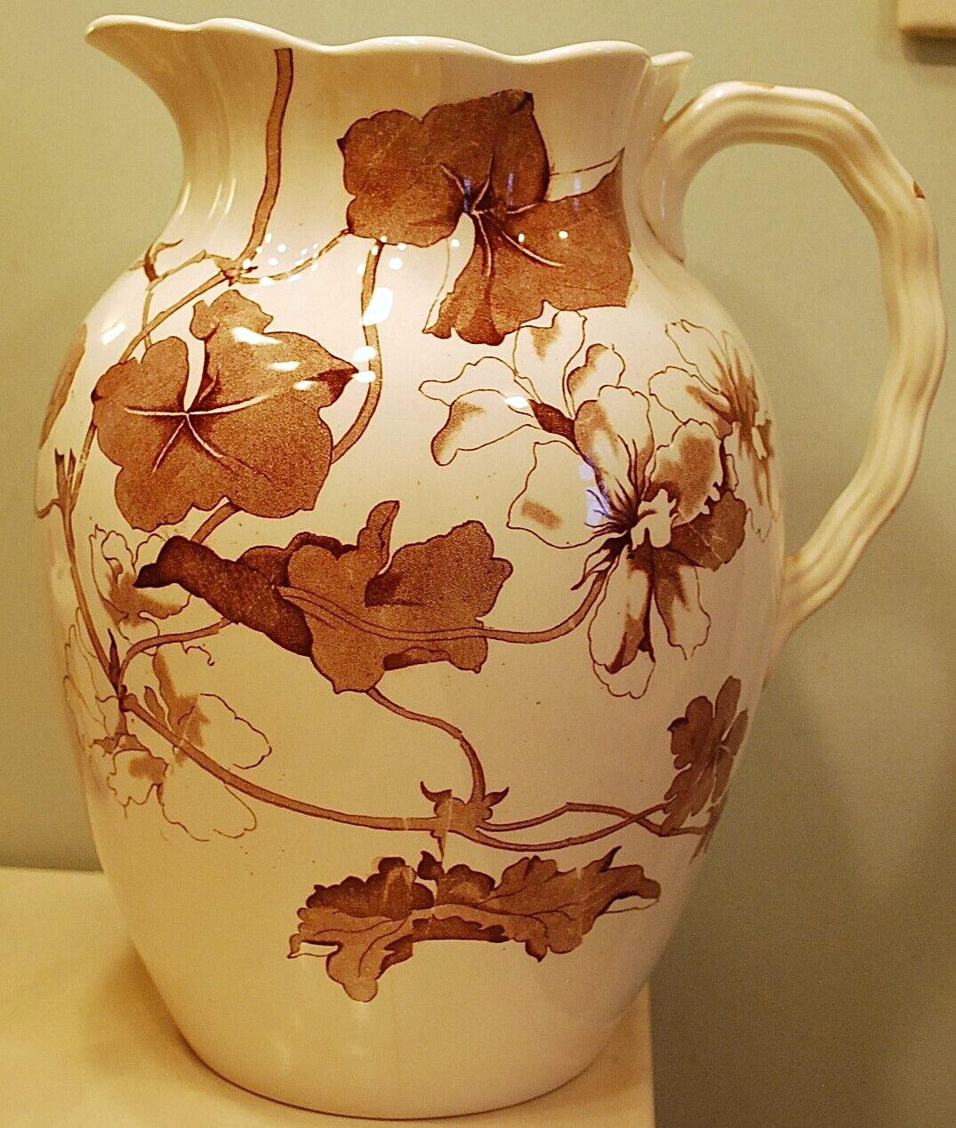 Antique ‘BETA’ Victorian Water Pitcher FURNIVALS IRONSTONE TRANSFERWARE POTTERY