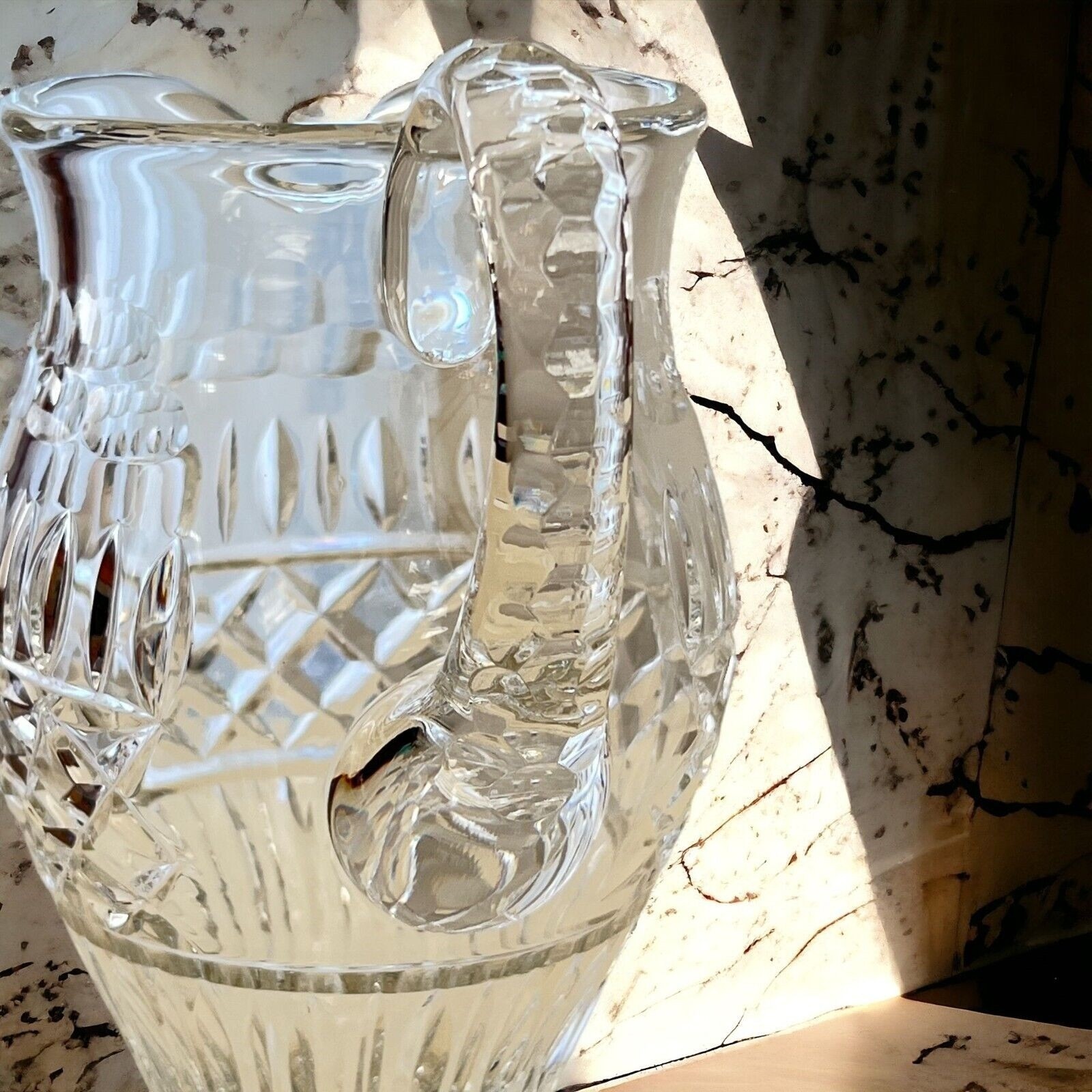 Crystal Pitcher 40 oz Footed Decorative 9 1/2″ Tall Applied Handle Unbranded