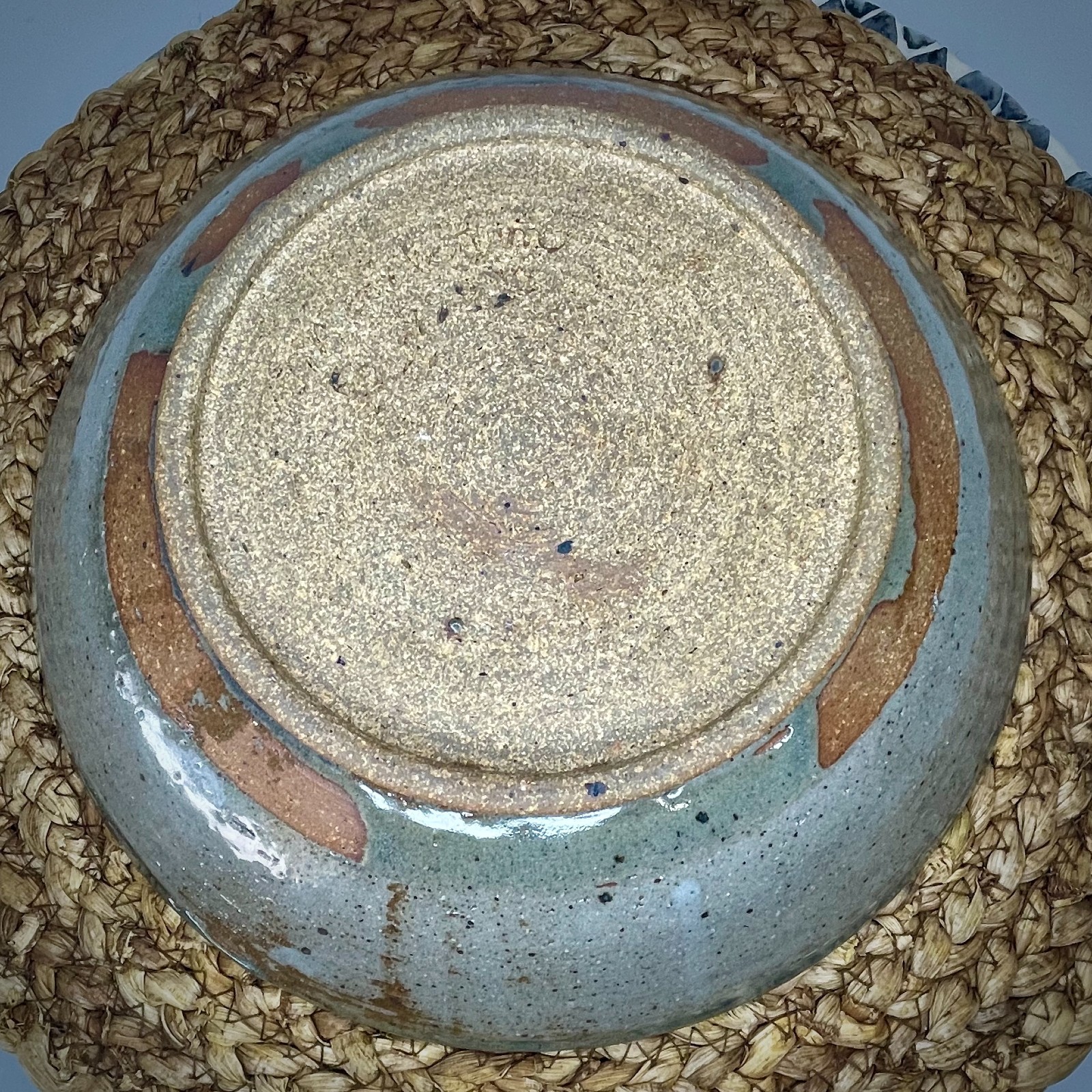 Stoneware Lidded Serving Dish Crock Rustic Pottery Blue Tan Gray Handmade Signed