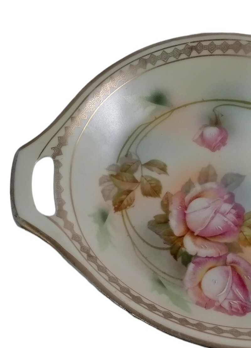 Porcelain Shallow Sauce Dish Pink Roses Germany