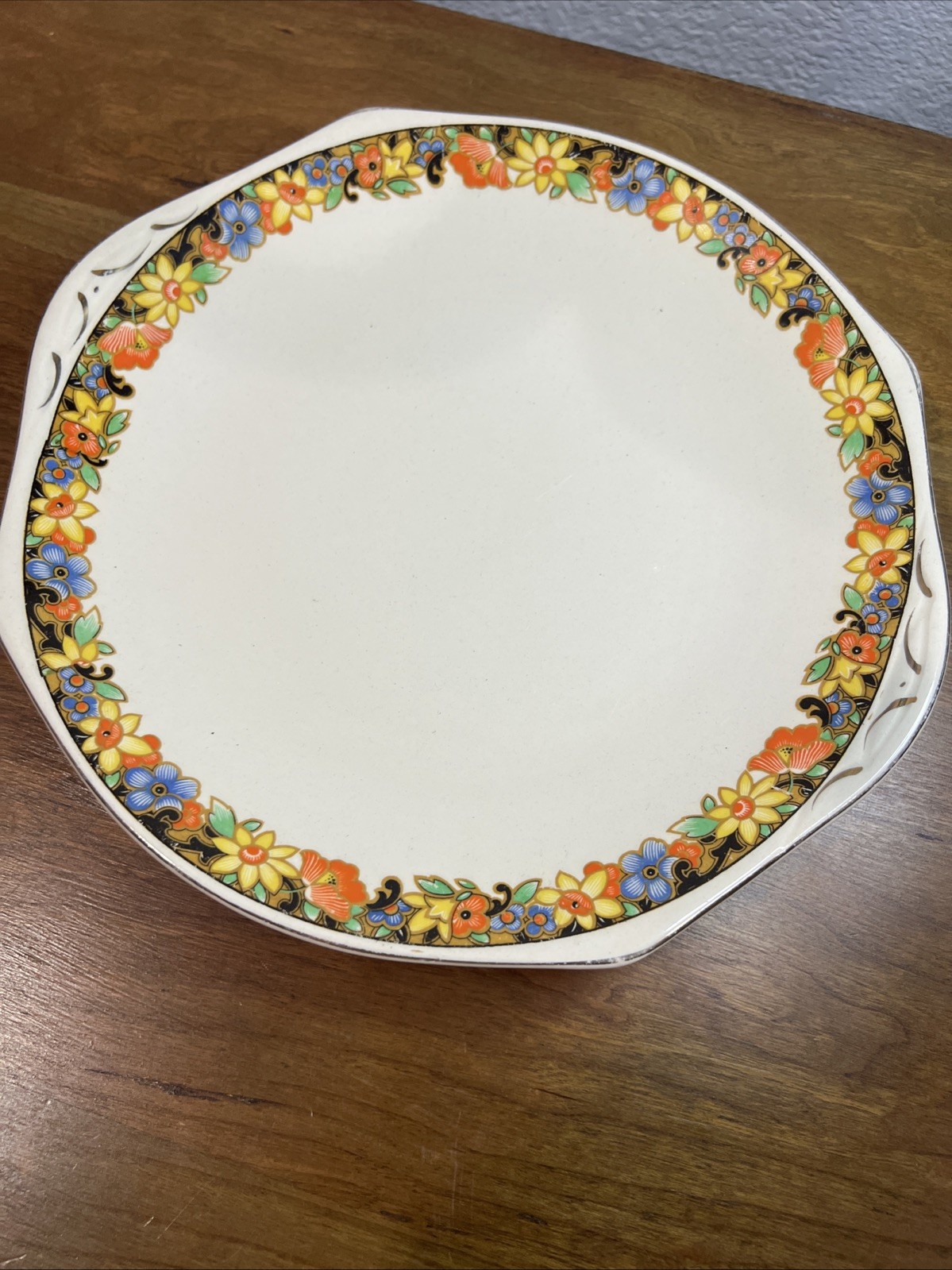 Vintage Ivory England Floral Platter With Handle 10 Inch