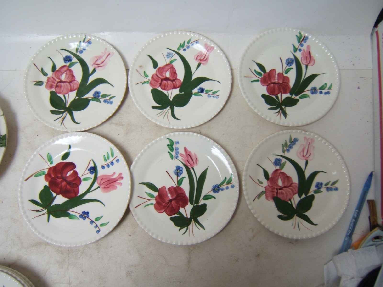 Blue Ridge Southern Pottery Bluebell Bouquet Bread & Butter Plates 6 No Chips