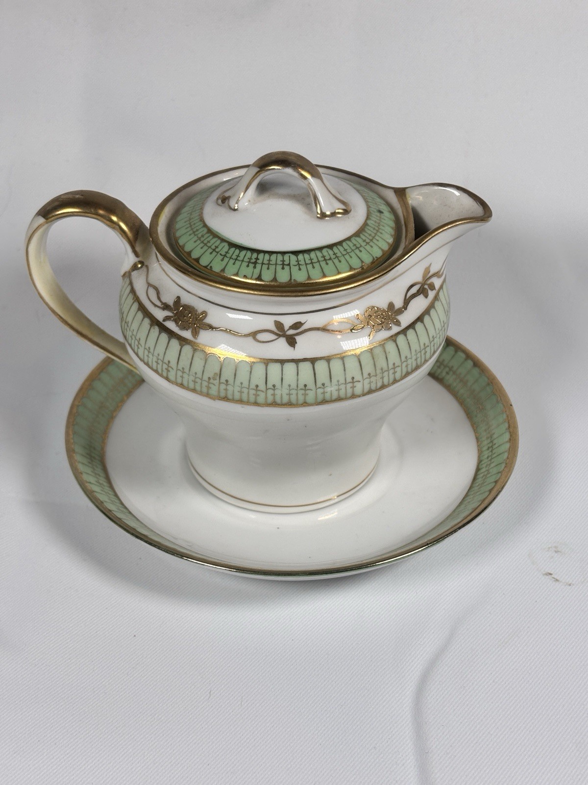 Antique Nippon Hand Painted Porcelain Creamer with lid And Saucer