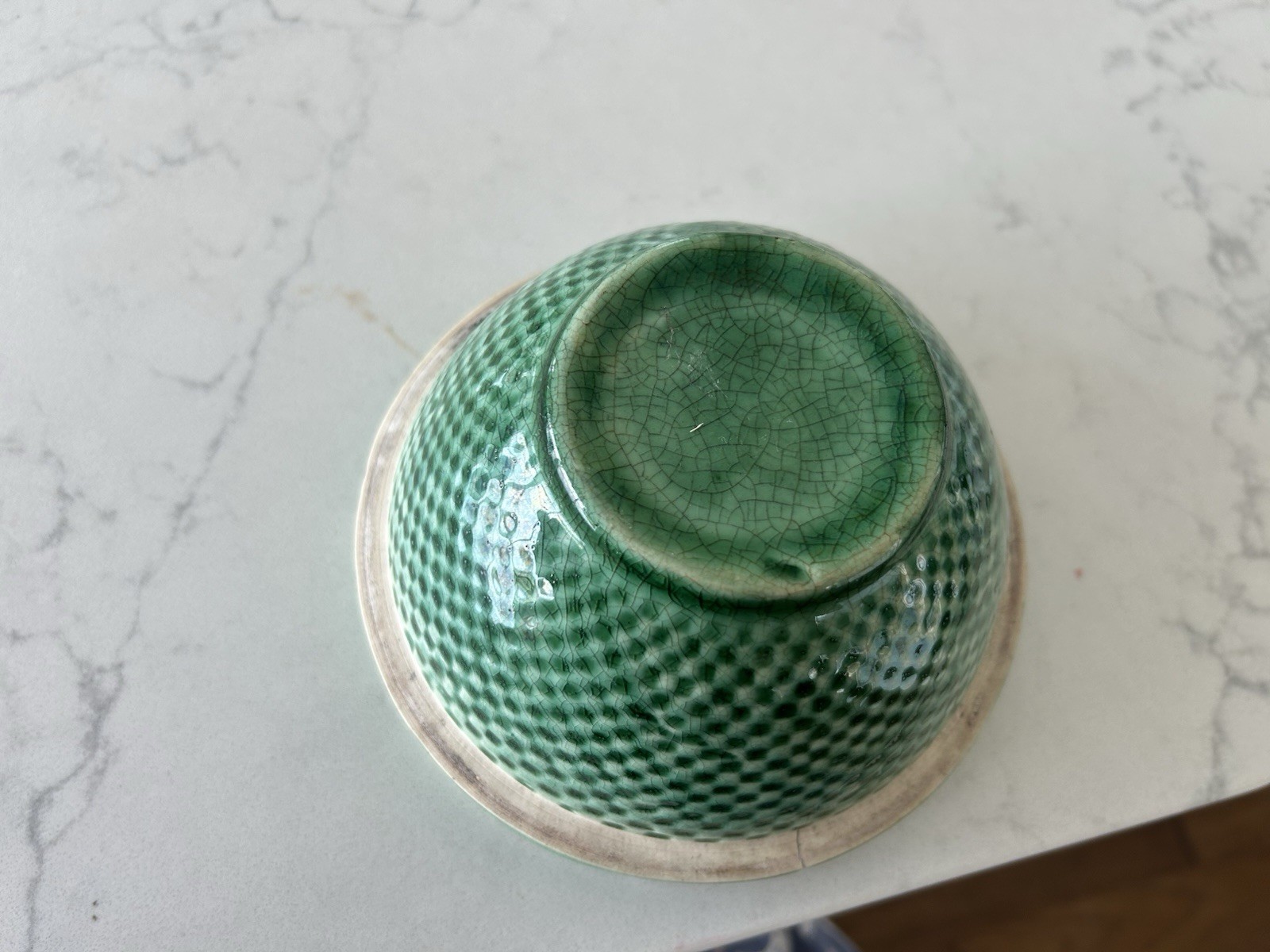 Rare Antique Mccoy Yellow Ware Pottery Green Checkerboard Mixing Bowl 6”