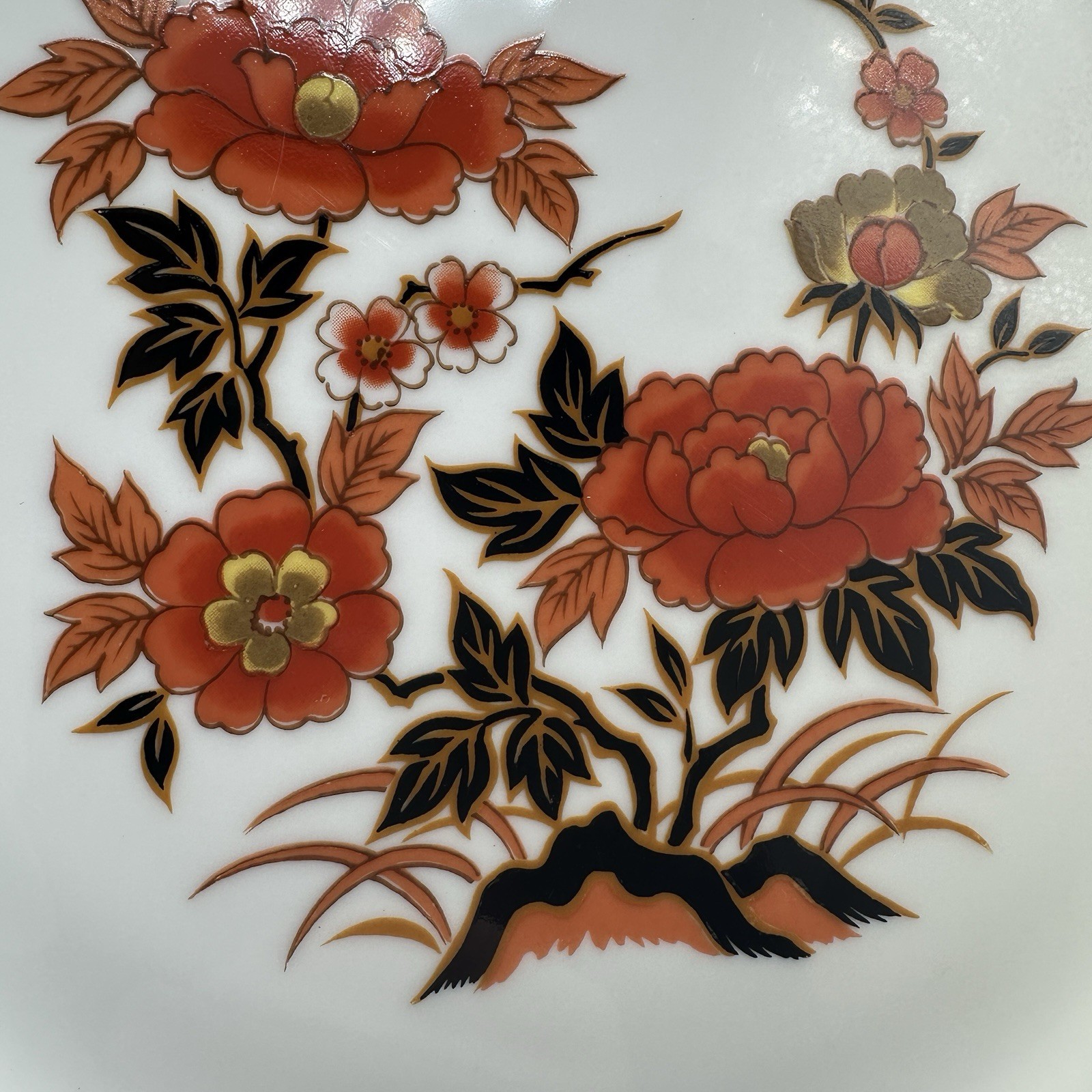 Vtg Japan Imari Style Dinner Plate Orange Black Gold Peony Floral 10.25″ China