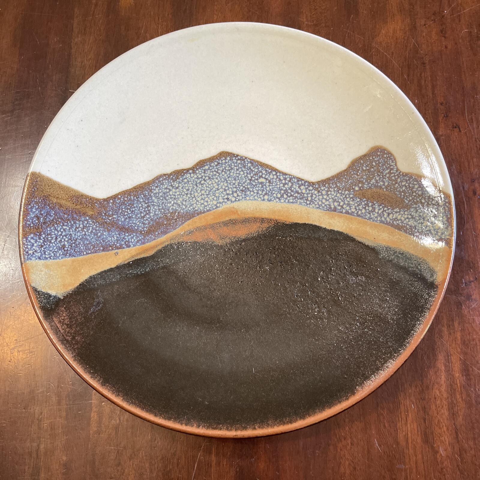 Vintage Studio Art Pottery Platter Large Abstract Artist Signed R Lane 70s Look