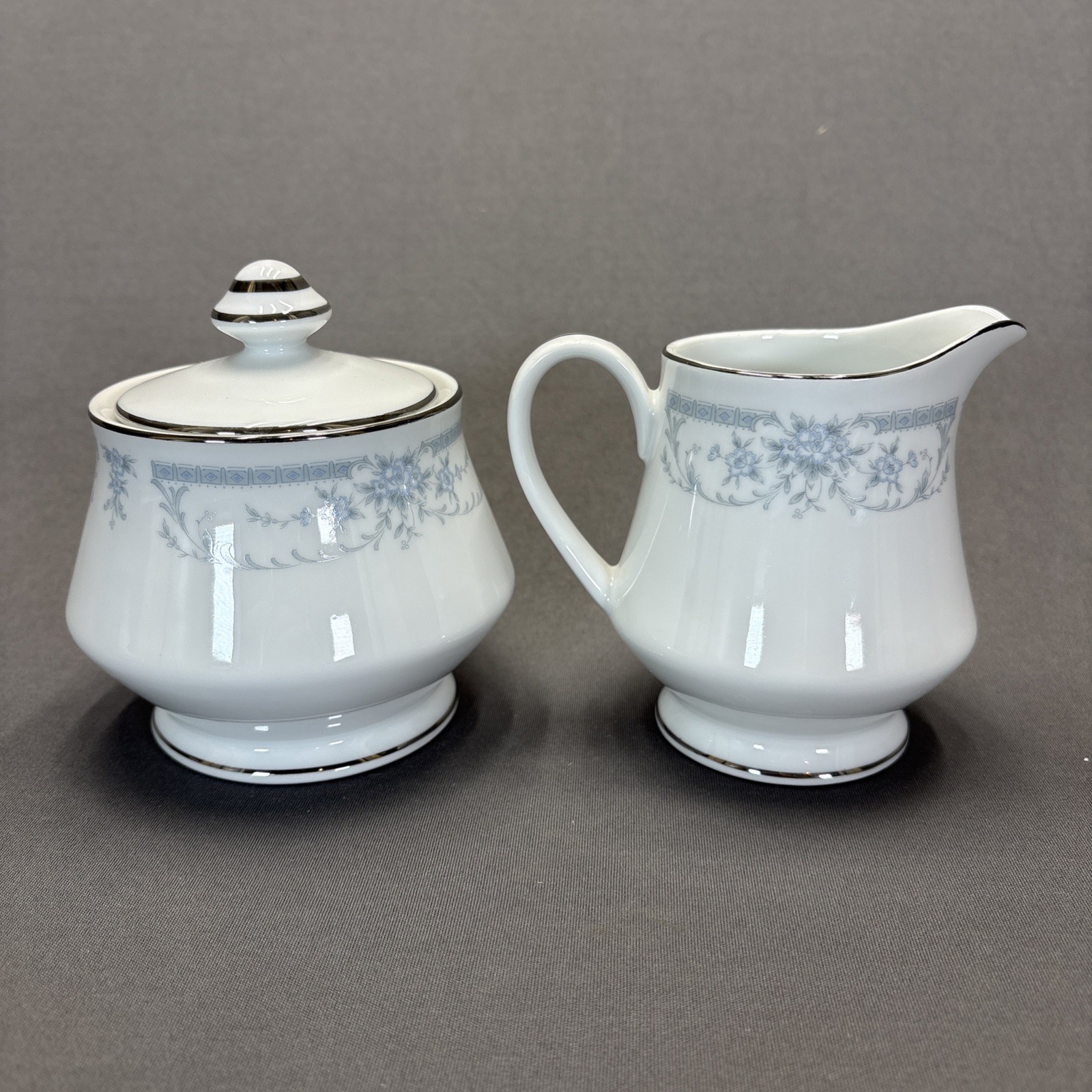 Sheffield Blue Whisper Creamer and Sugar Bowl Set with Lid Fine China Floral