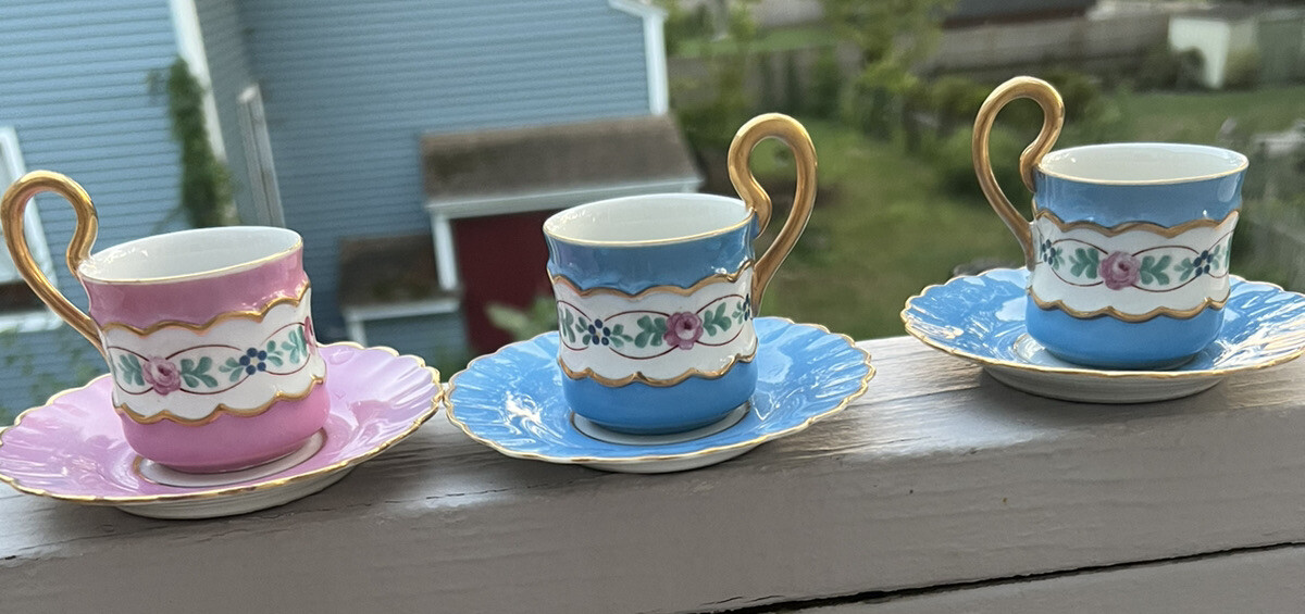 Vintage S.G.K. China Demitasse set of 3 Cup & Saucer Made In Occupied Japan