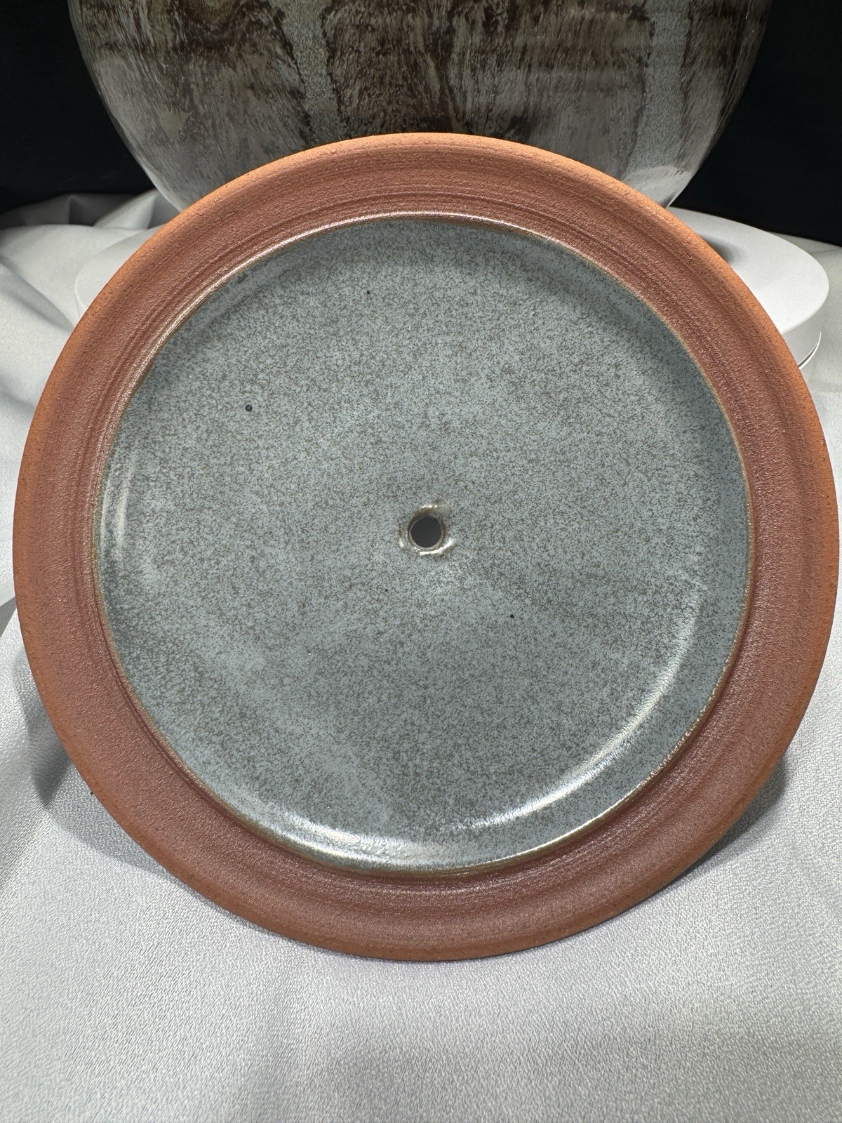 Folk Art Stoneware Stew Pot With Lid, Blue Glaze Pottery Gray Bowl Terracotta