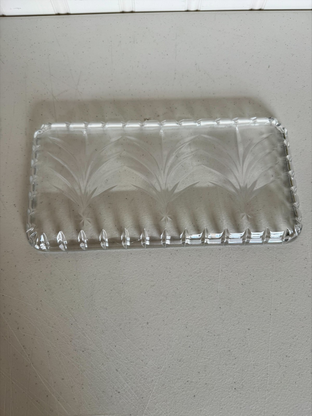 Heavy Cut Crystal Rectangular Serving Tray Leaf Pattern Clear Glass 13.5”