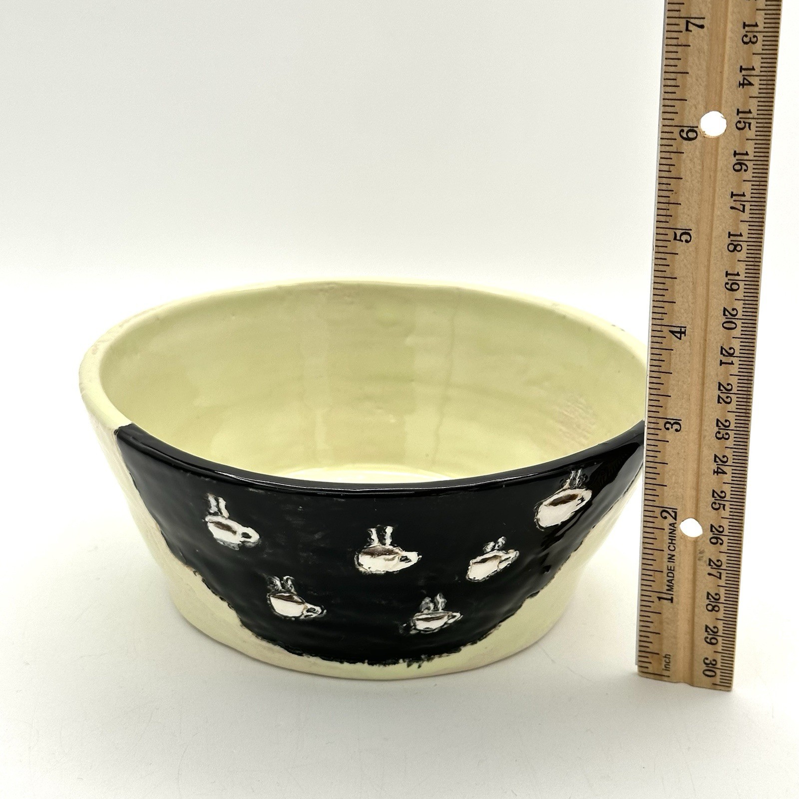 Studio Art Pottery Bowl Glazed Tiny Steaming Coffee Cups 6.75 X 3 Inches Signed