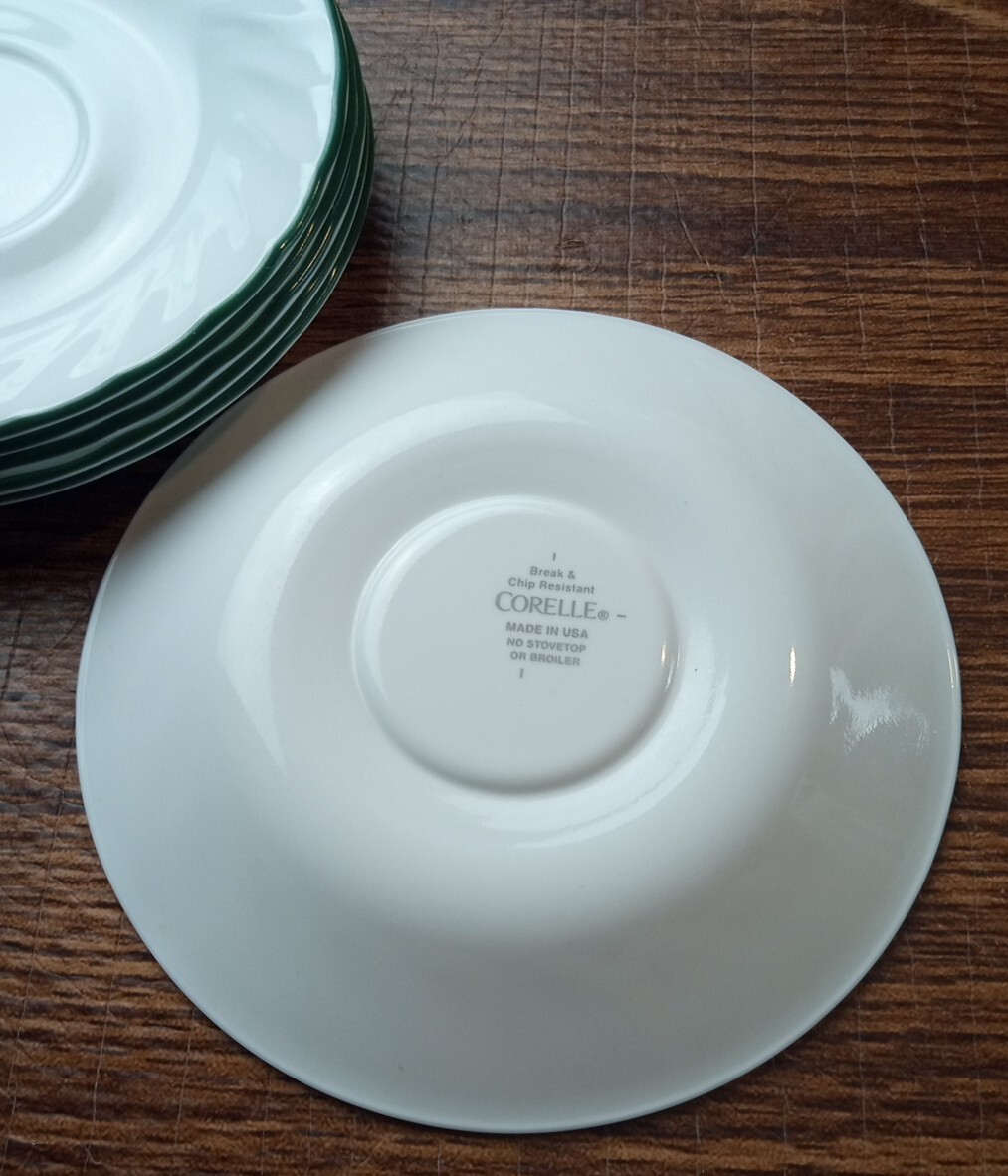 Corelle Saucer Plates Swirl green Rim 6″ Set Of 6
