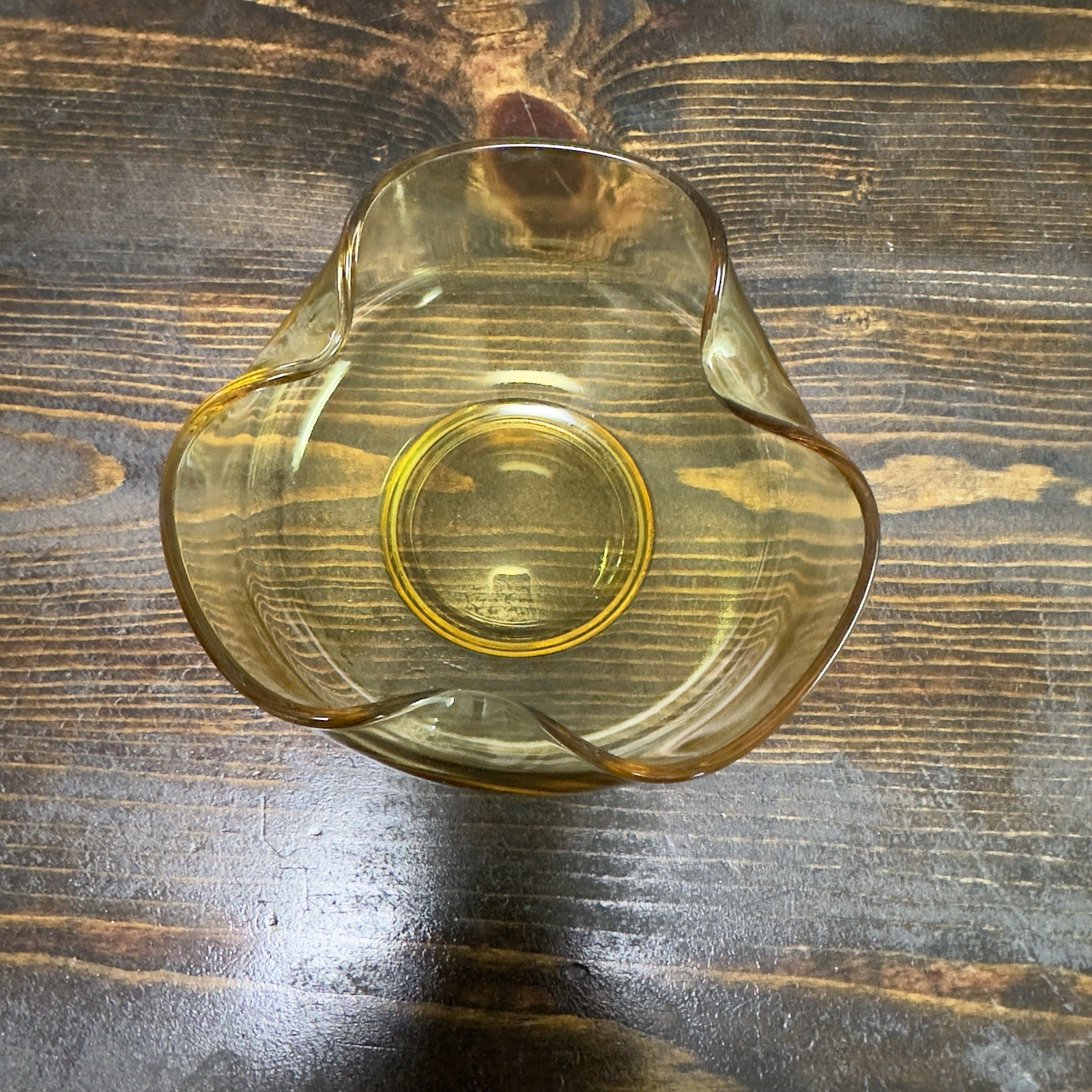 Anchor Hocking Dip Bowl Light Amber Folded Pinched Sides Candy Dish Ash Tray