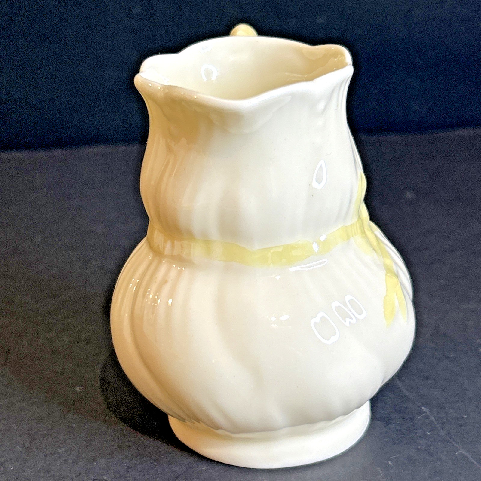 Belleek Ribbon Mini Creamer Pitcher 3.25” Irish Porcelain Yellow Bow