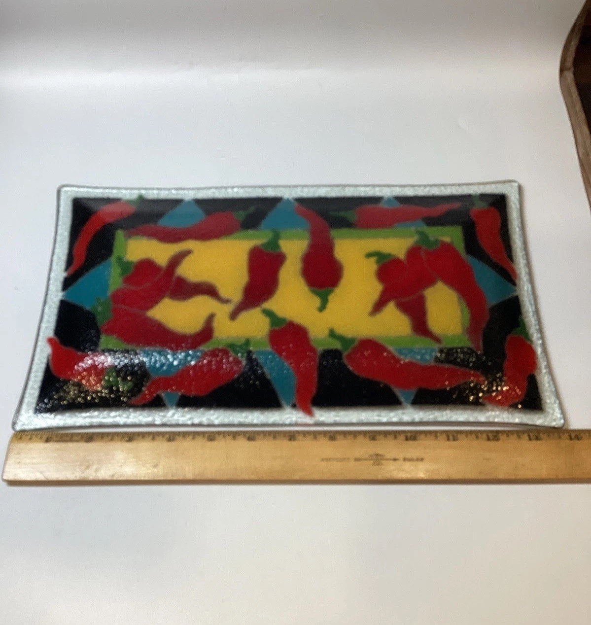 Chili Pepper Fused Art Glass Tray Signed P Karr