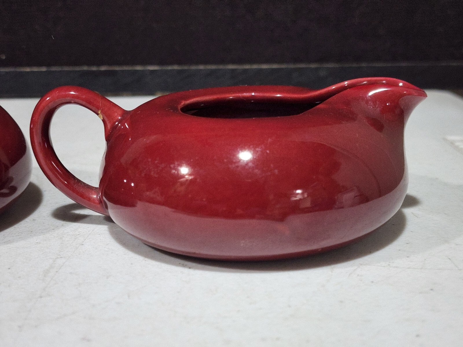 VTG Hollydale Malibu Modern MAROON RED Creamer & Sugar Bowl Set Midcentury Mod