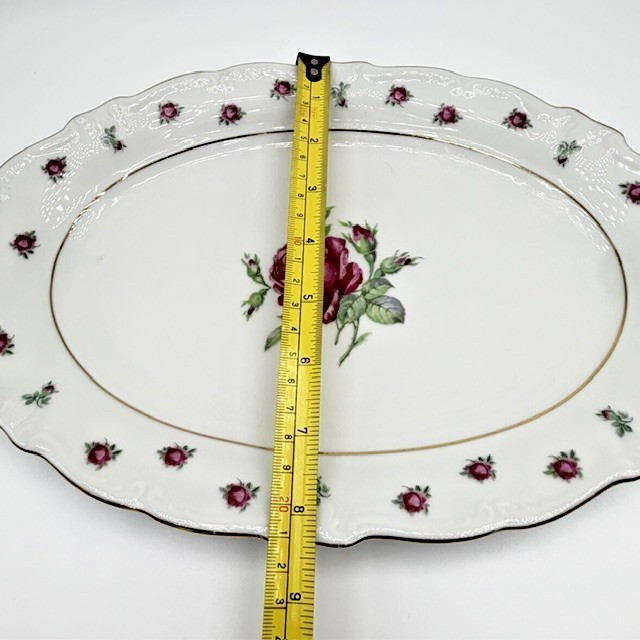 Treasure Chest Bavaria China First Love Oval Platter Pink Rose Gold Trim 12″x 8″