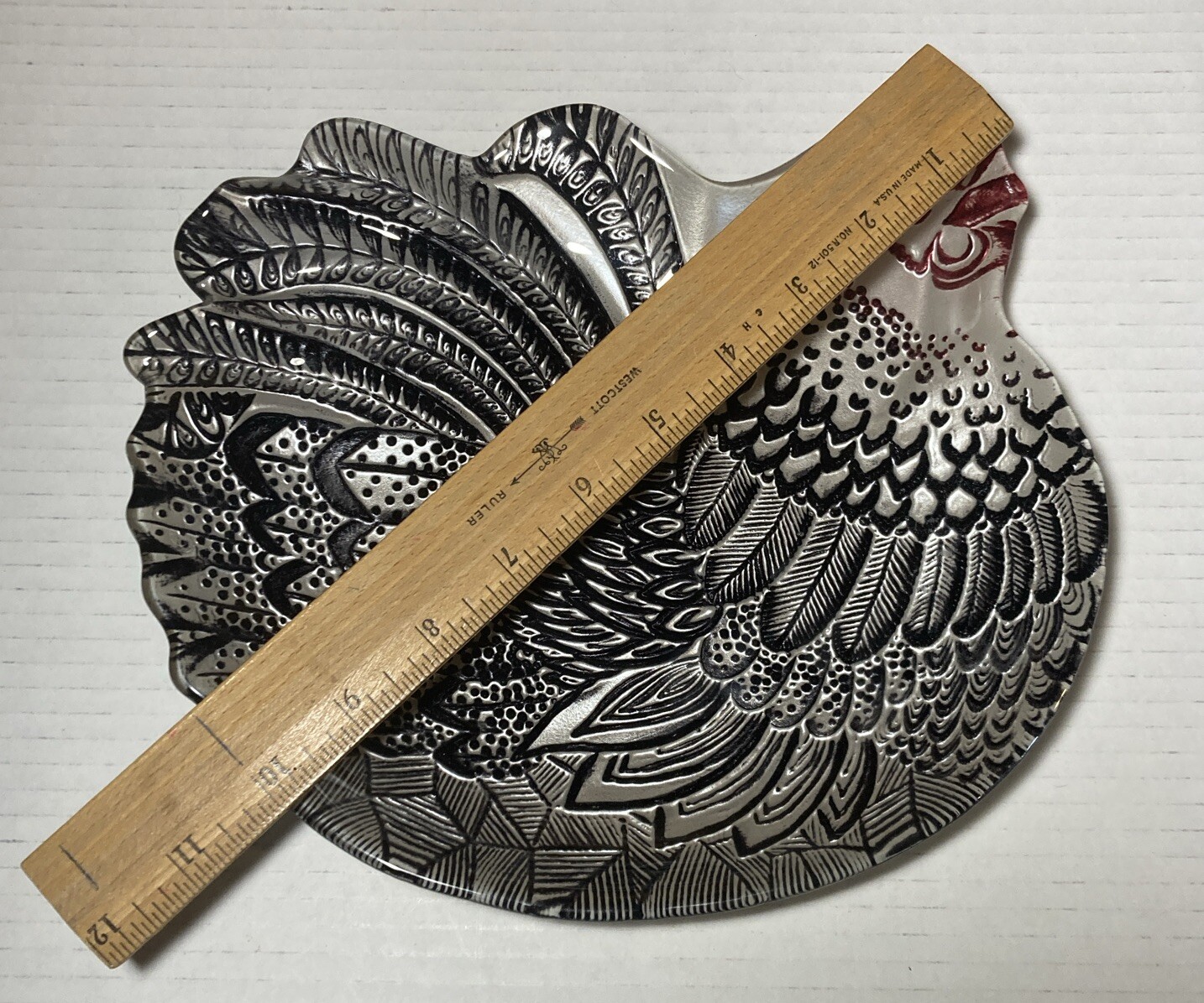 Farmhouse Rooster Metallic Glass Home Decor Platter Country Living
