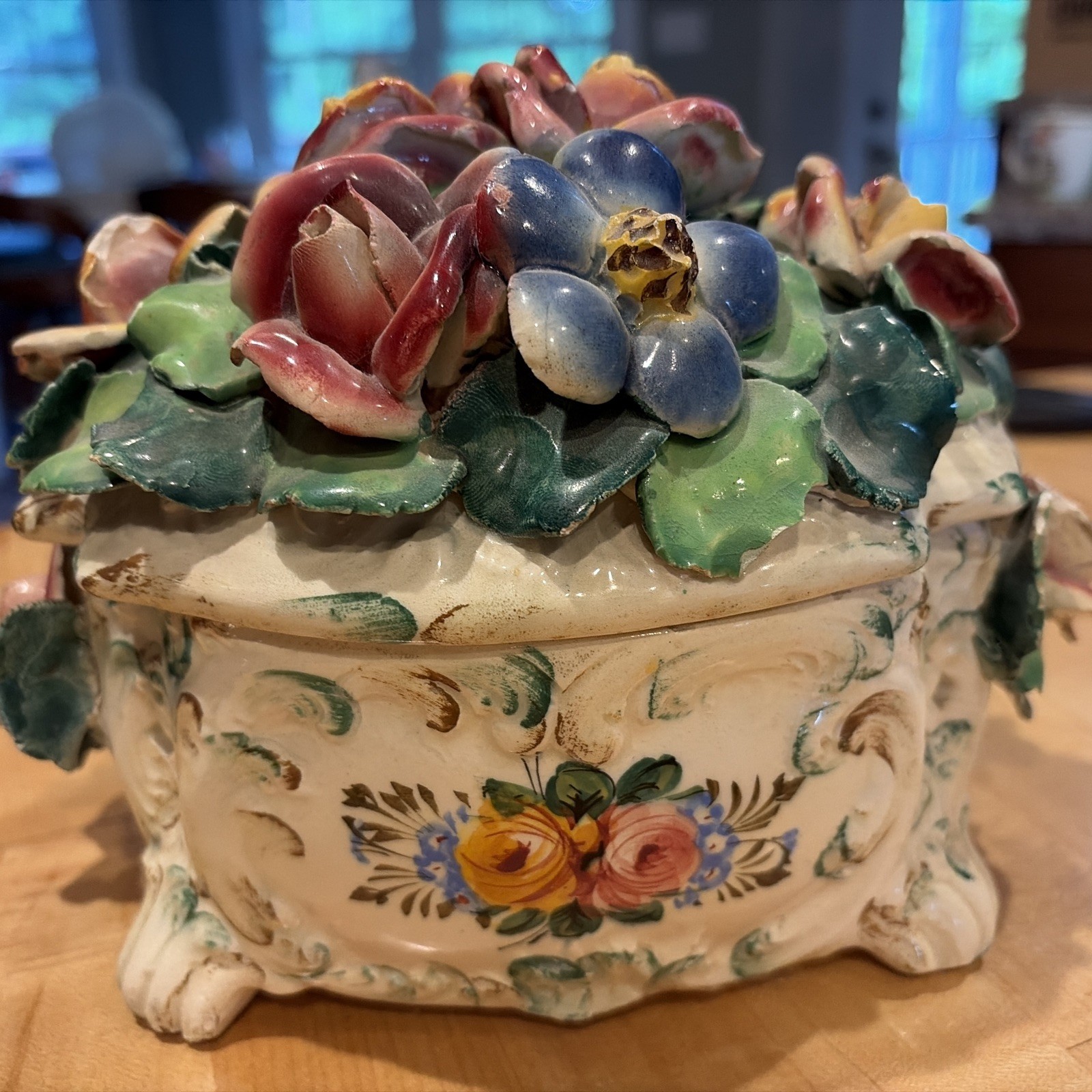 Vintage Capodimonte Porcelain Footed Floral Centerpiece